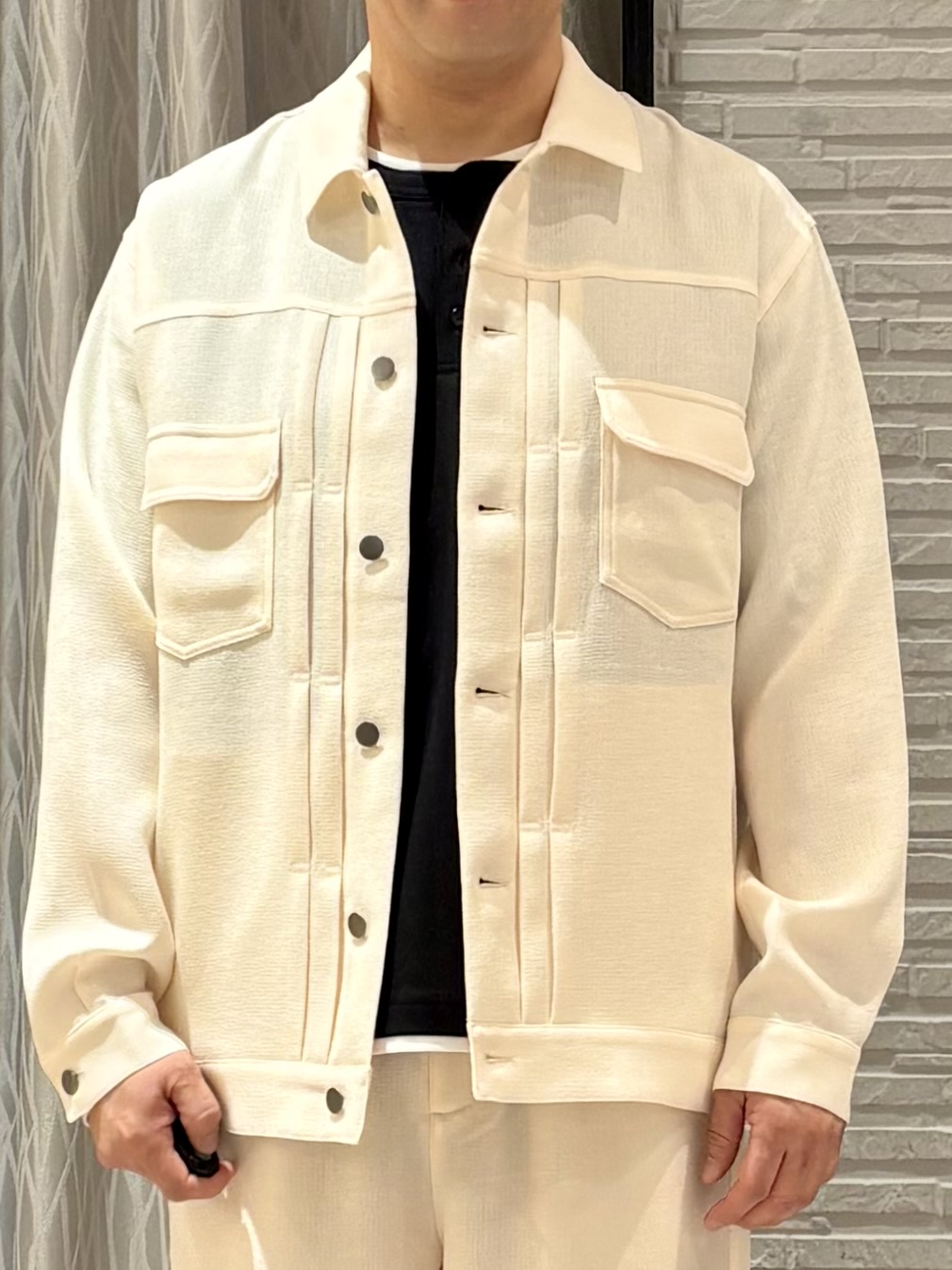 Pーyamaさんの「THE SHOP TK｜パナマメッシュ シャツブルゾン 洗濯機OK／セットアップ可」を使ったコーディネート