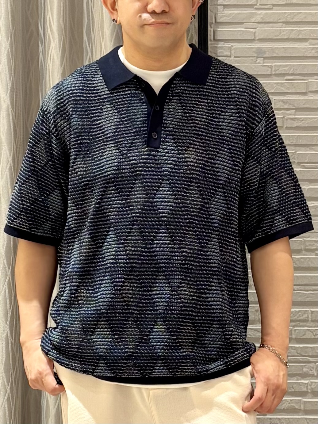 Pーyamaさんの「THE SHOP TK｜【主張しすぎない配色バランス】アーガイルメッシュポロ半袖Tシャツ 洗濯機OK」を使ったコーディネート