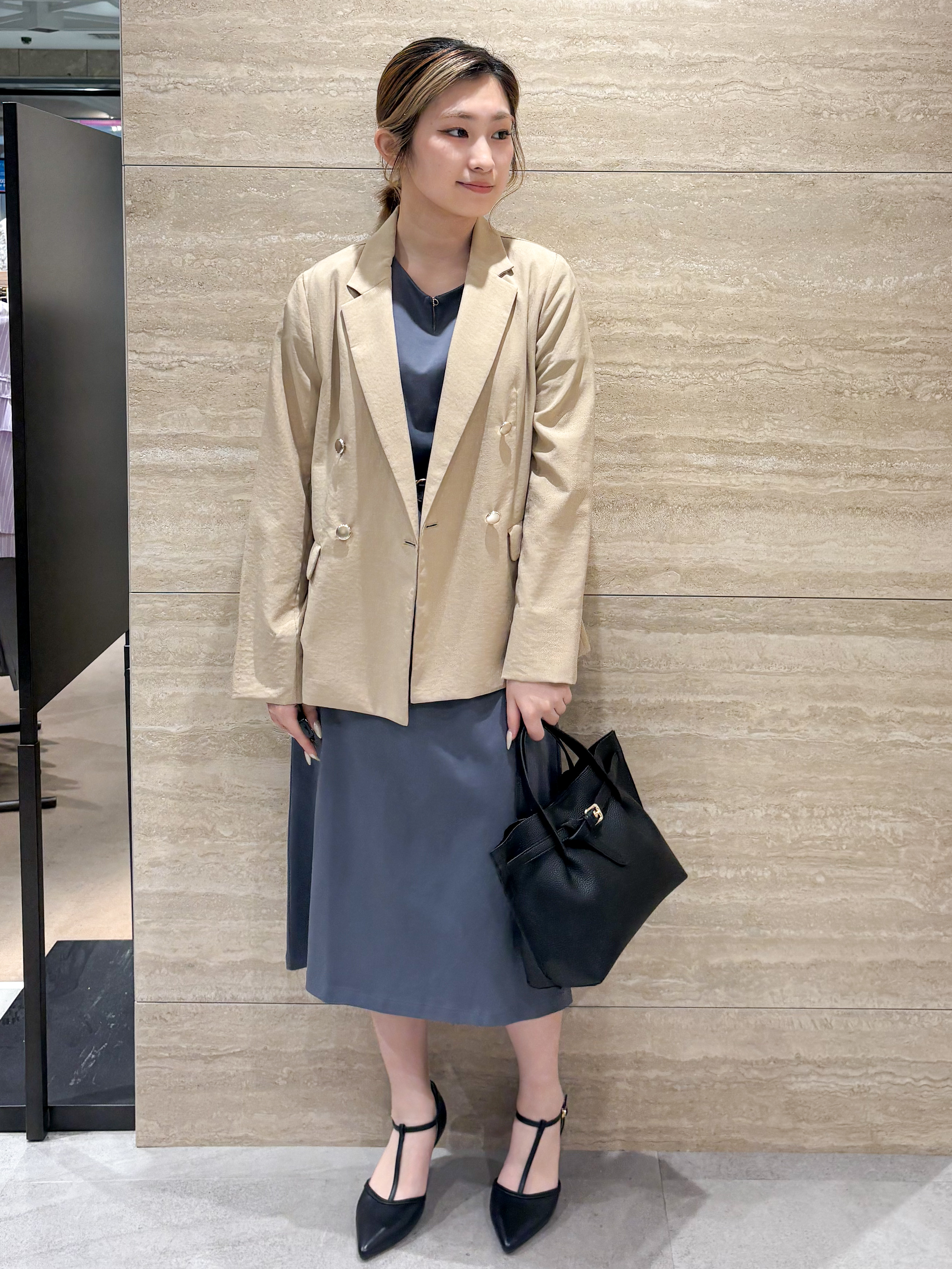 ふうかさんの「index｜《再入荷》ダブルブレストテーラードジャケット【接触冷感／吸水速乾／イージーアイロン／防シワ／洗濯機O」を使ったコーディネート