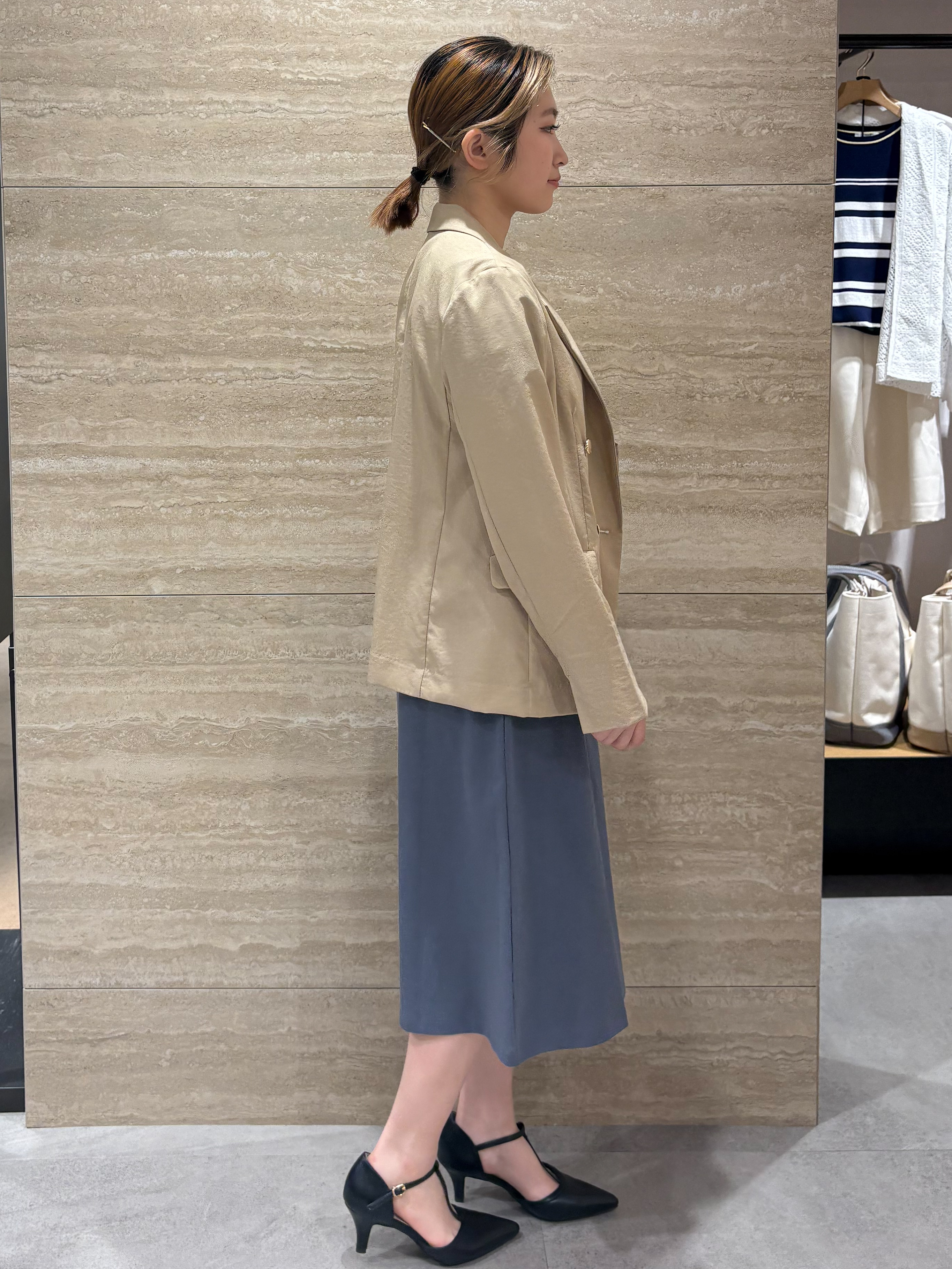 ふうかさんの「index｜《再入荷》ダブルブレストテーラードジャケット【接触冷感／吸水速乾／イージーアイロン／防シワ／洗濯機O」を使ったコーディネート