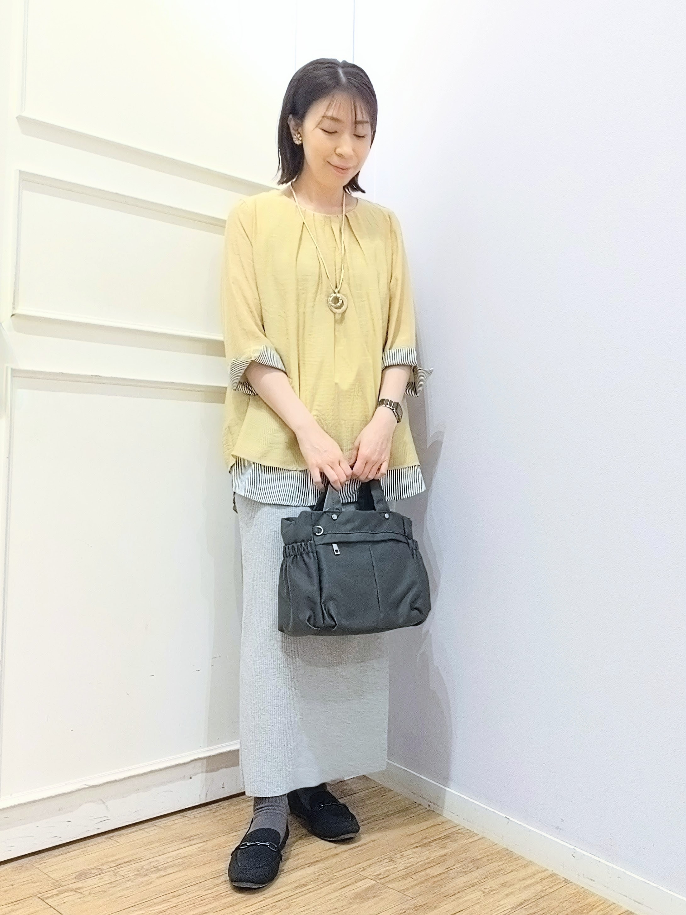 miomioさんの「SHOO･LA･RUE｜【洗濯機可/体型カバー】1枚でサマ見え 7分袖スラブレイヤード風トップス」を使ったコーディネート
