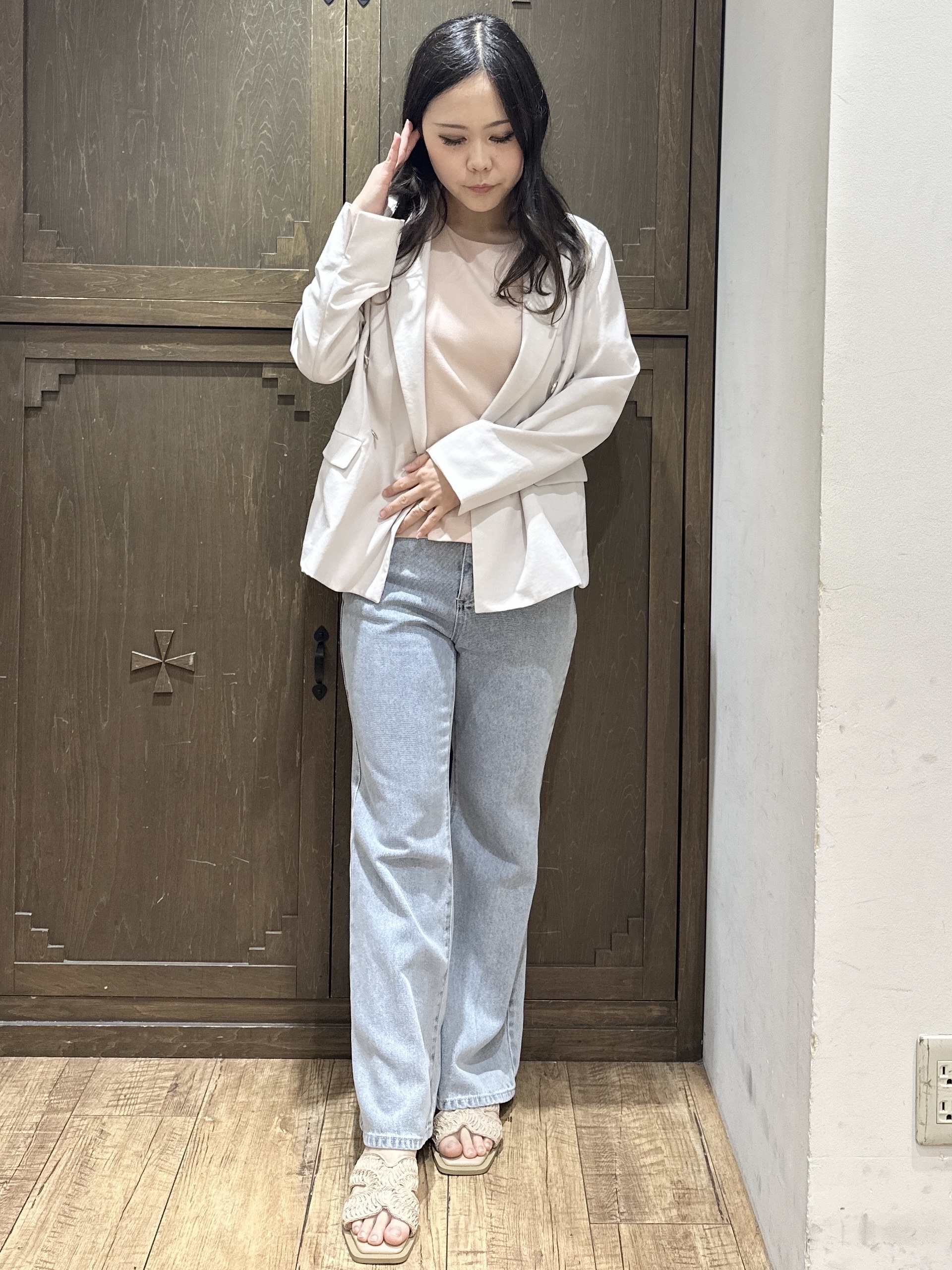 kanaさんの「index｜《再入荷》ダブルブレストテーラードジャケット【接触冷感／吸水速乾／イージーアイロン／防シワ／洗濯機O」を使ったコーディネート