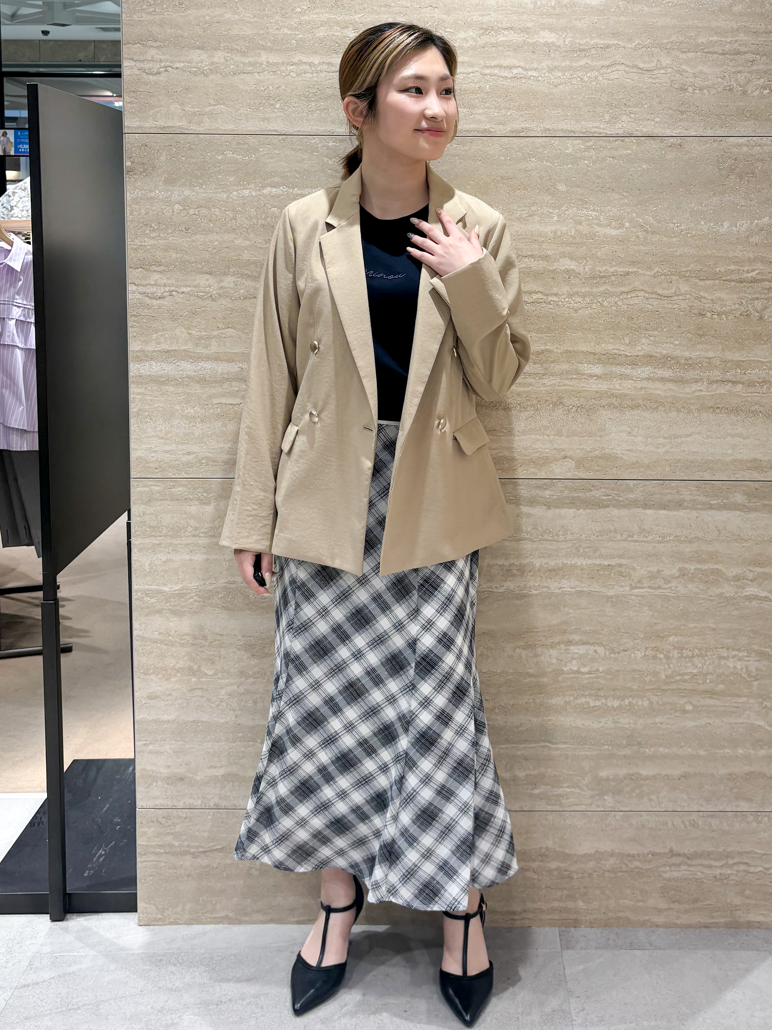 ふうかさんの「index｜《再入荷》ダブルブレストテーラードジャケット【接触冷感／吸水速乾／イージーアイロン／防シワ／洗濯機O」を使ったコーディネート