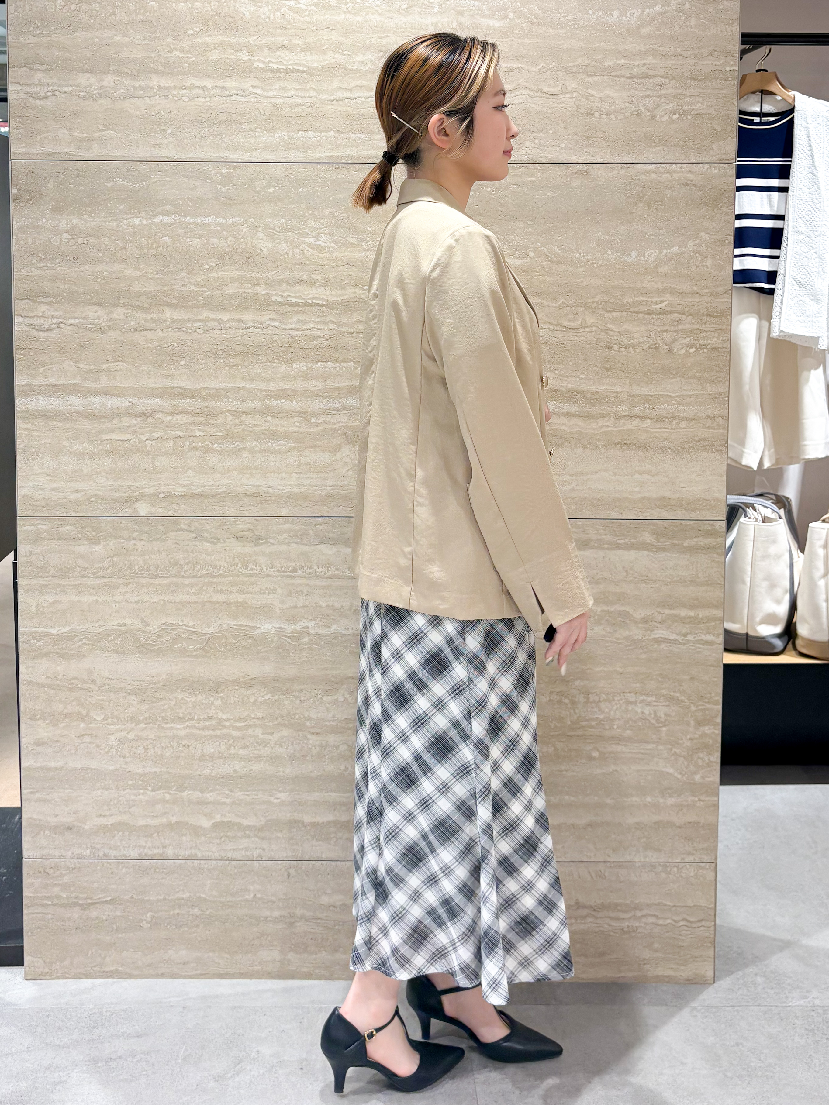 ふうかさんの「index｜《再入荷》ダブルブレストテーラードジャケット【接触冷感／吸水速乾／イージーアイロン／防シワ／洗濯機O」を使ったコーディネート