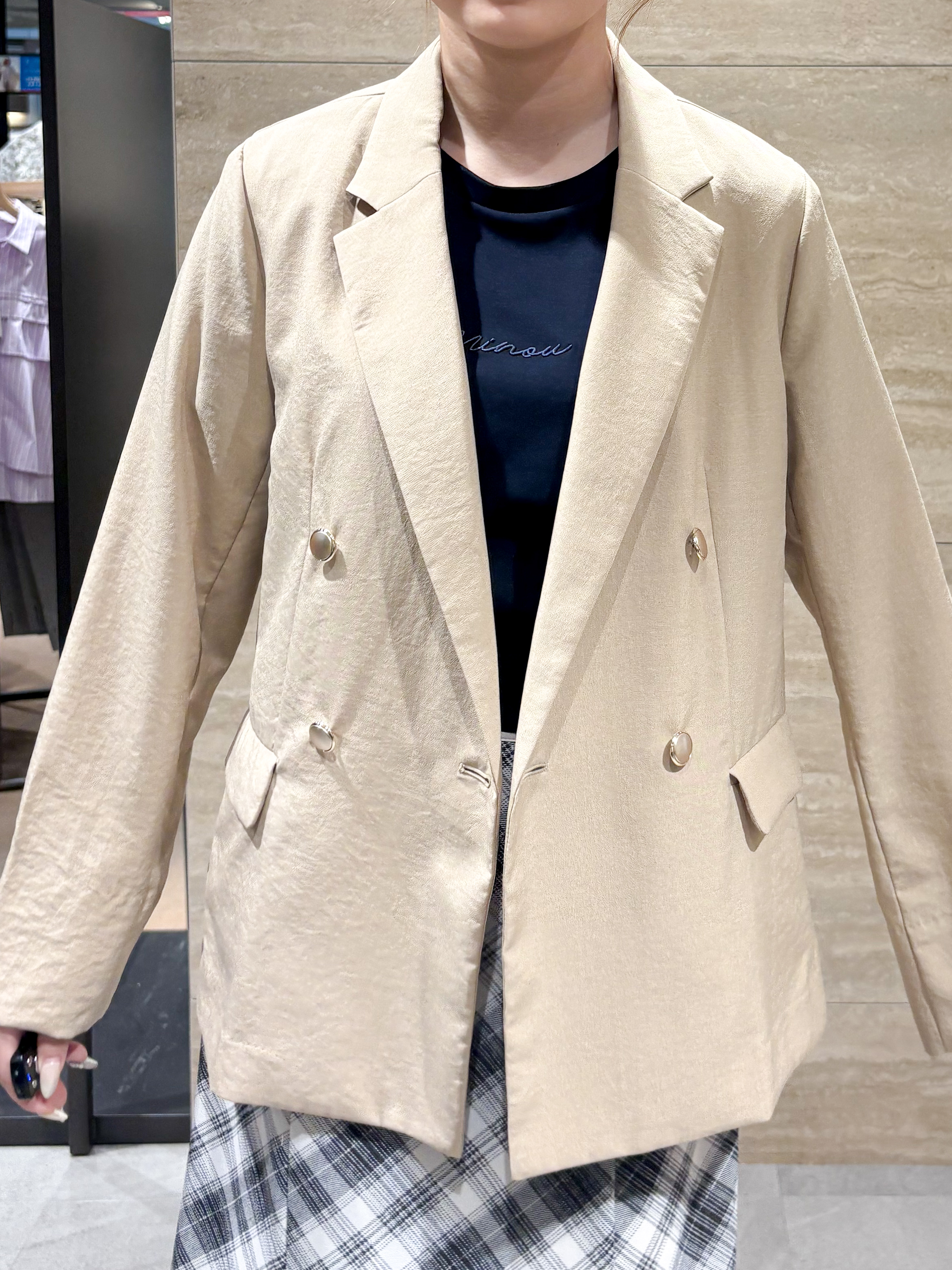 ふうかさんの「index｜《再入荷》ダブルブレストテーラードジャケット【接触冷感／吸水速乾／イージーアイロン／防シワ／洗濯機O」を使ったコーディネート