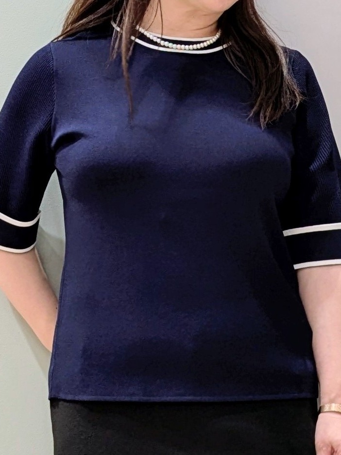 チグ♪さんの「grove｜【シリーズ累計36万枚/名品ニット】やわらかドライタッチ 袖メッシュ編みニット」を使ったコーディネート