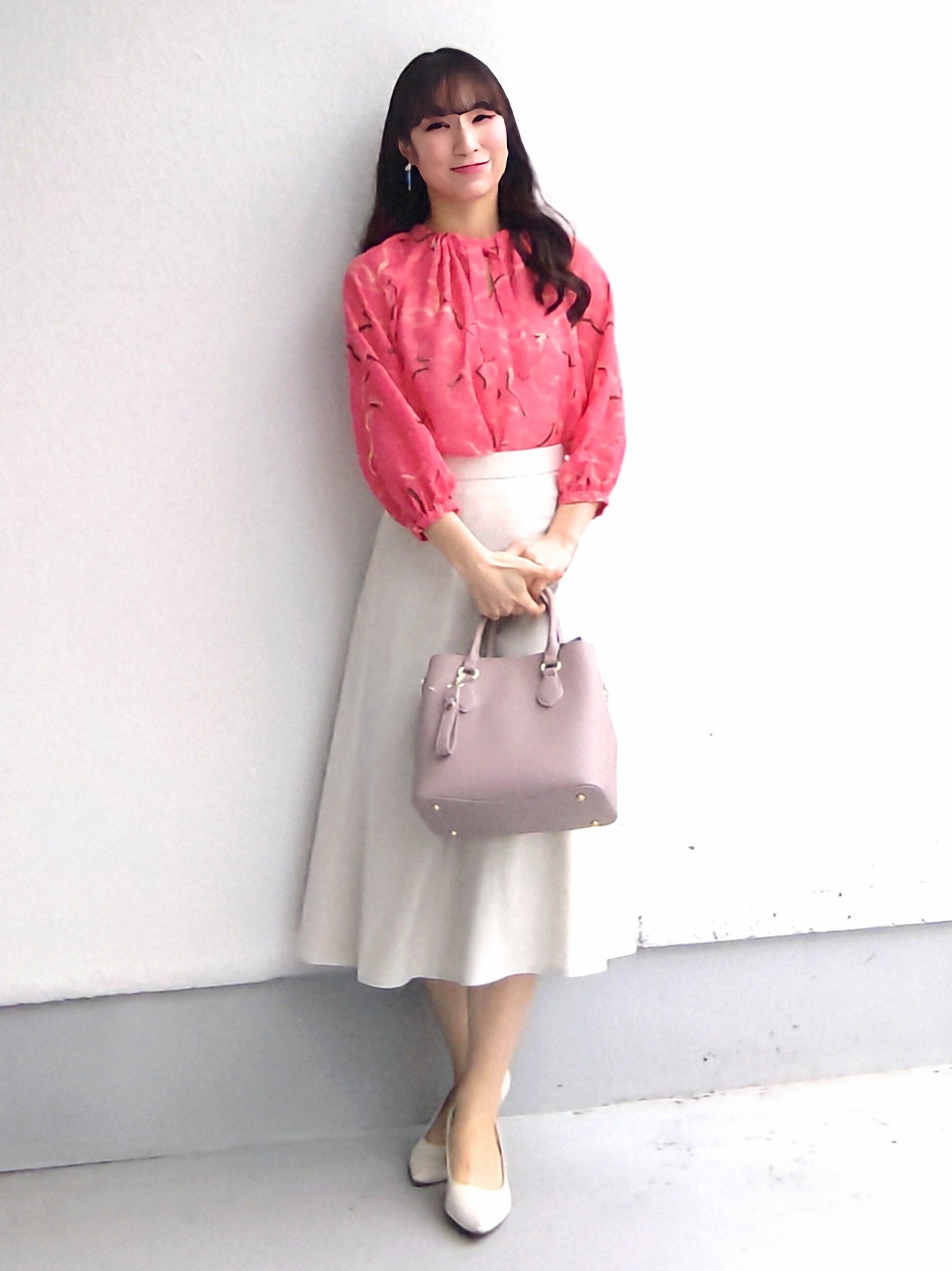 keinaさんの「SunaUna｜【手洗い可/通勤服】シアーローン花柄ブラウス」を使ったコーディネート