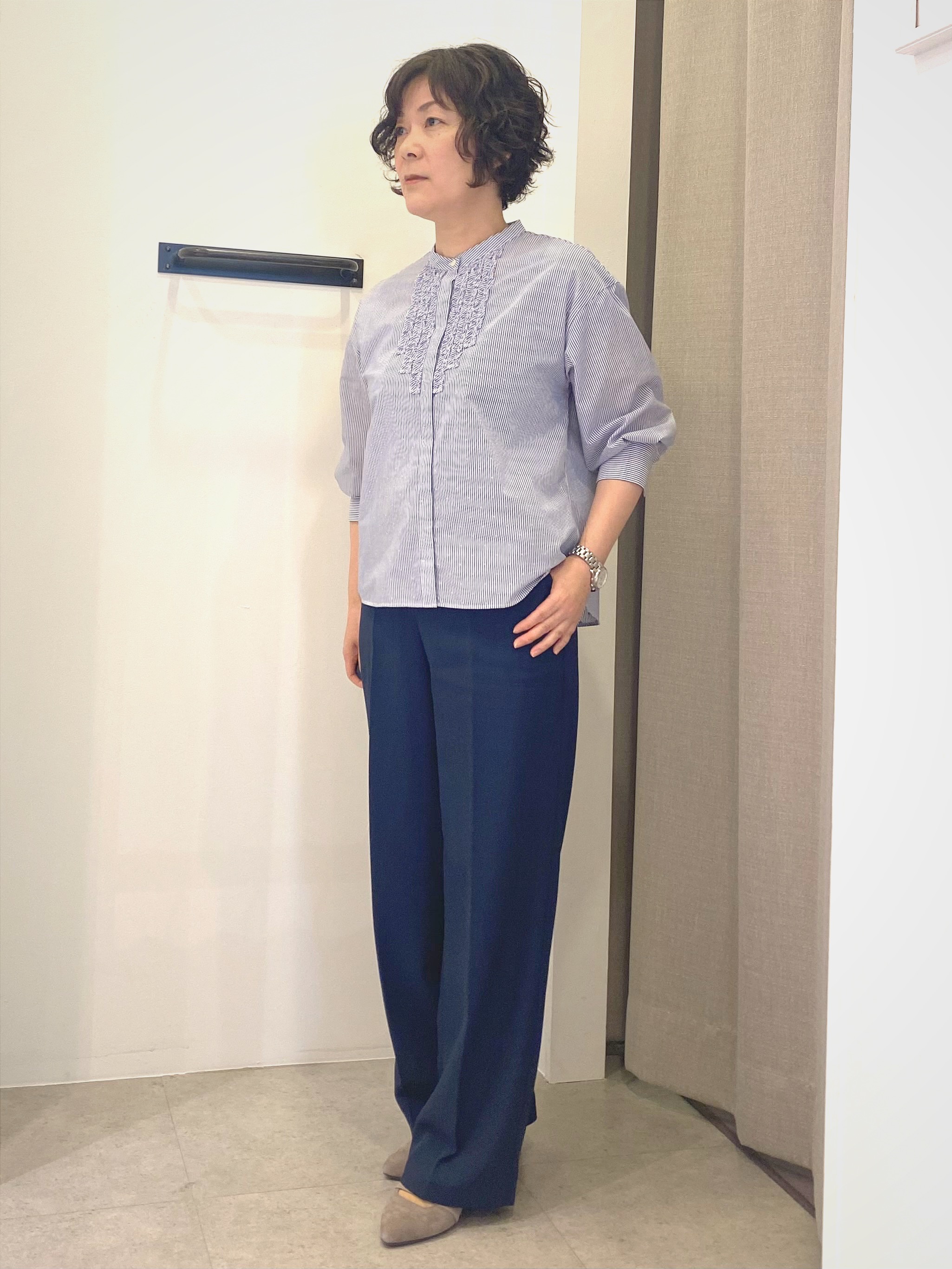 oharaさんの「Reflect｜【接触冷感】八分袖フロントフリルブラウス」を使ったコーディネート