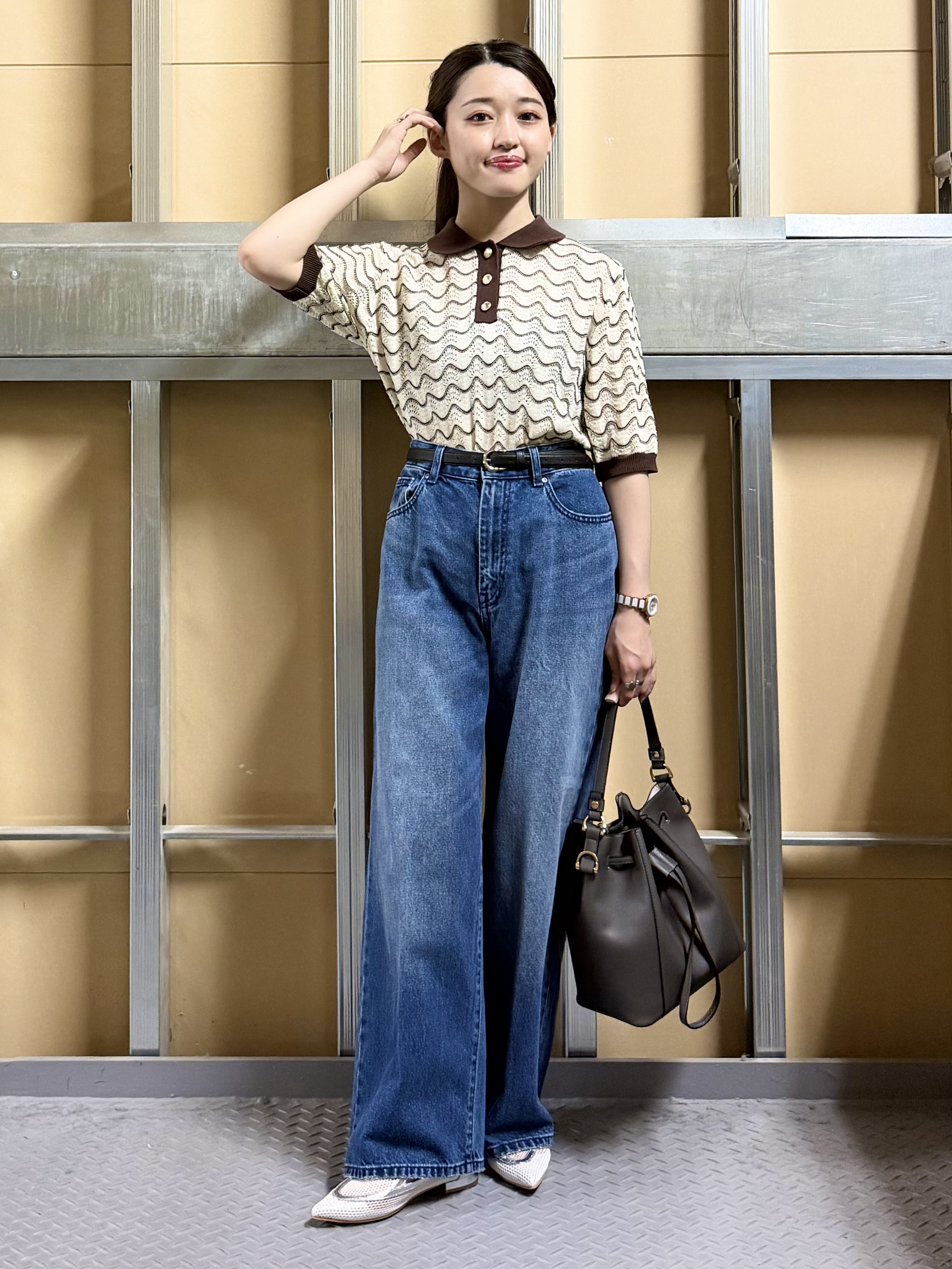 sahoさんの「THE SHOP TK｜【さらさらタッチ】ジャカードポロニット」を使ったコーディネート