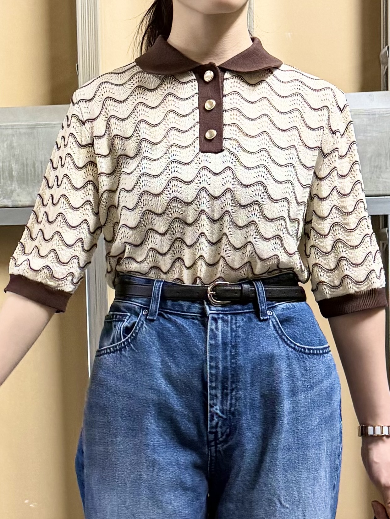 sahoさんの「THE SHOP TK｜【さらさらタッチ】ジャカードポロニット」を使ったコーディネート