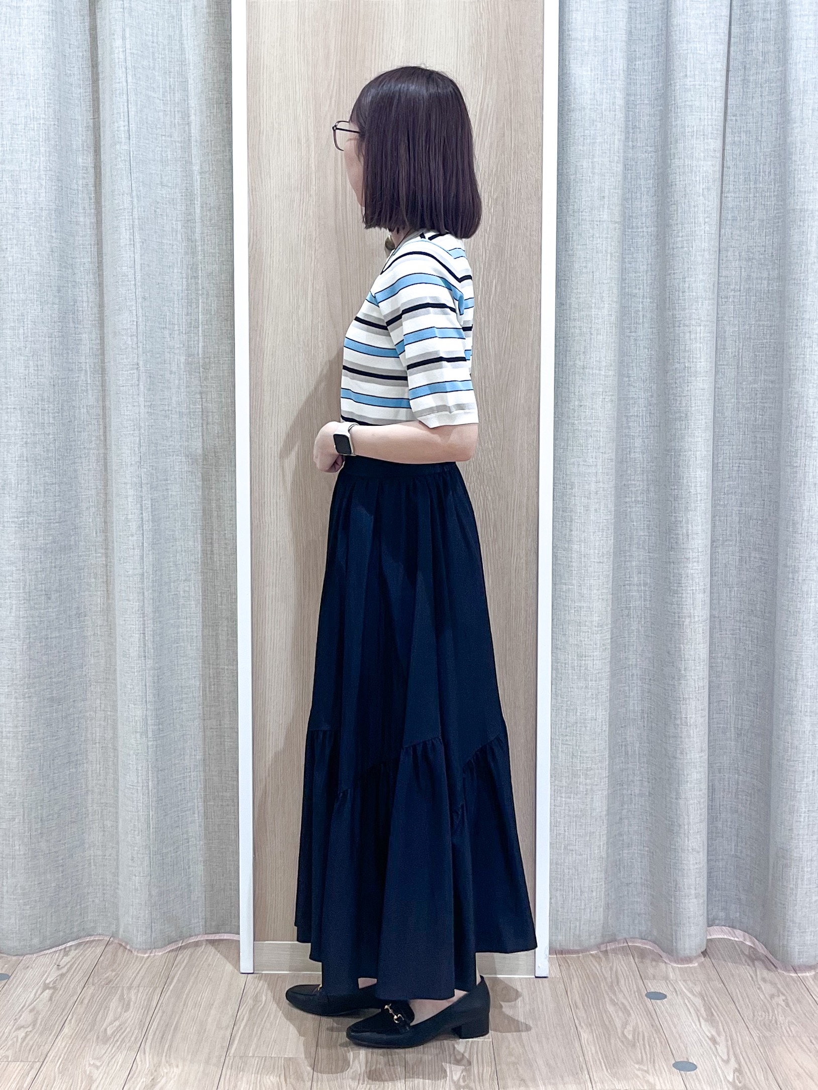 みーちゃんさんの「grove｜【シリーズ累計36万枚/UVカット・ひんやり・洗濯機OK】やわらかドライタッチ 五分袖クルーネックニ」を使ったコーディネート