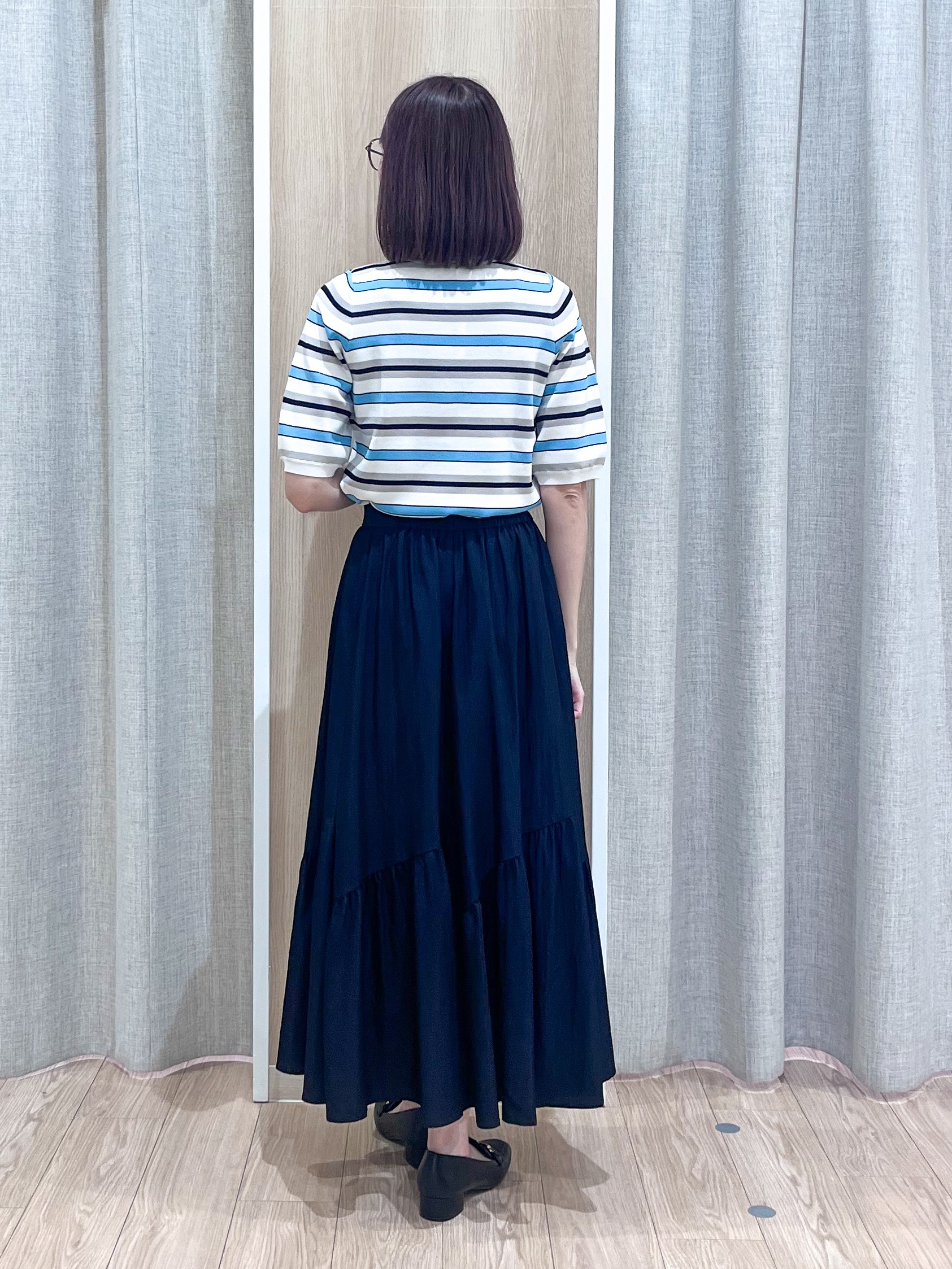みーちゃんさんの「grove｜【シリーズ累計36万枚/UVカット・ひんやり・洗濯機OK】やわらかドライタッチ 五分袖クルーネックニ」を使ったコーディネート