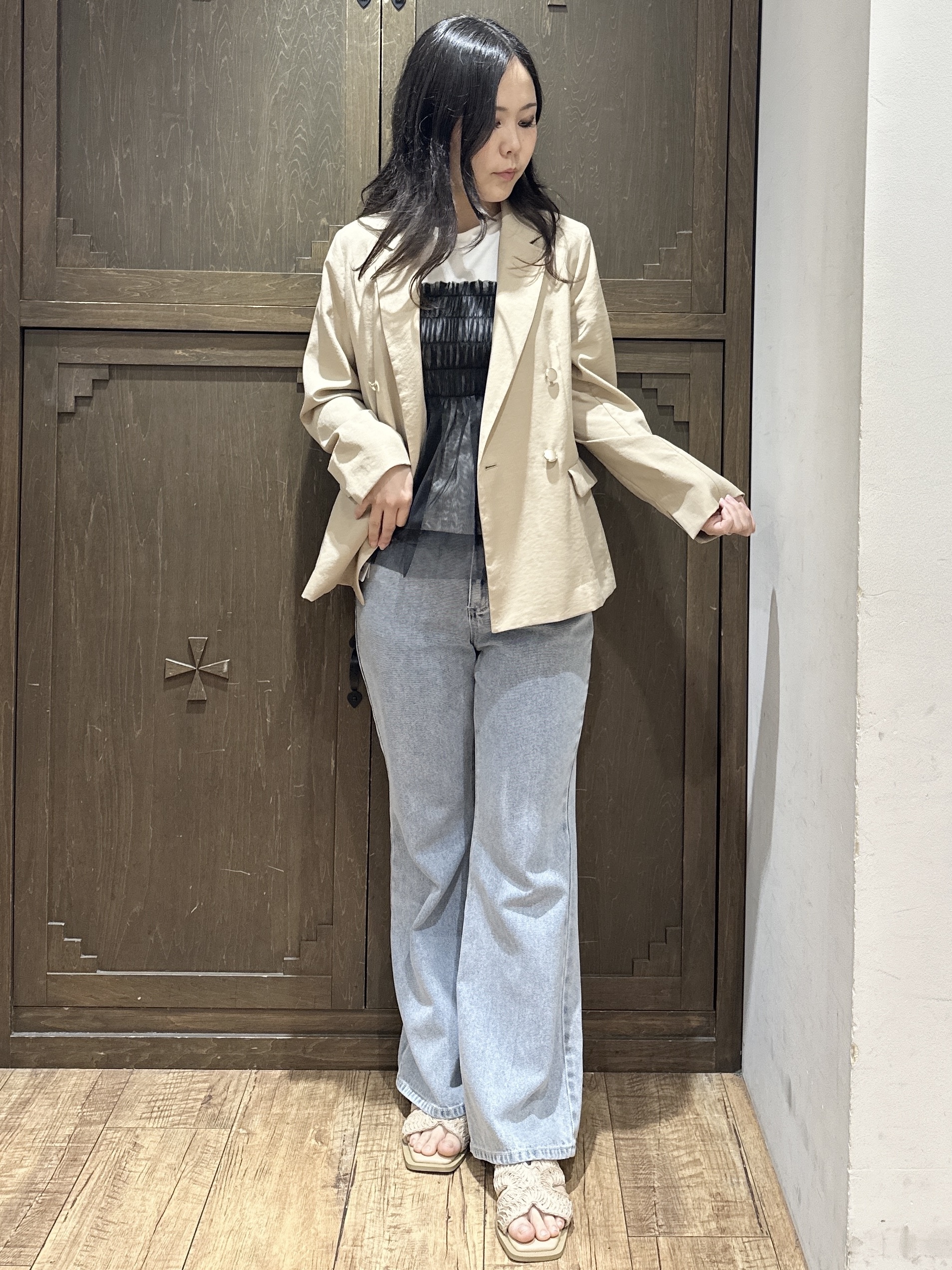 kanaさんの「index｜《再入荷》ダブルブレストテーラードジャケット【接触冷感／吸水速乾／イージーアイロン／防シワ／洗濯機O」を使ったコーディネート