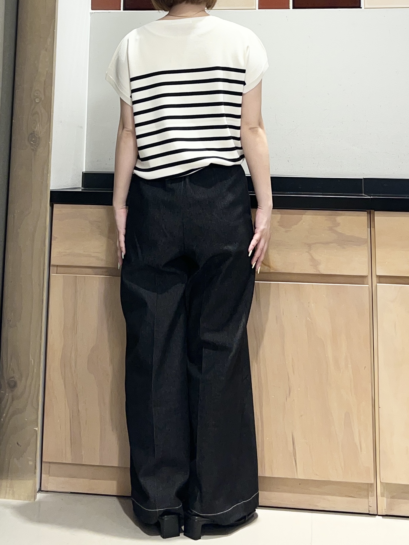かのさんの「THE SHOP TK｜【S-XL/ひんやりタッチ】多機能フレンチスリーブニット 洗濯機OK/UVケア/毛玉になりにくい」を使ったコーディネート