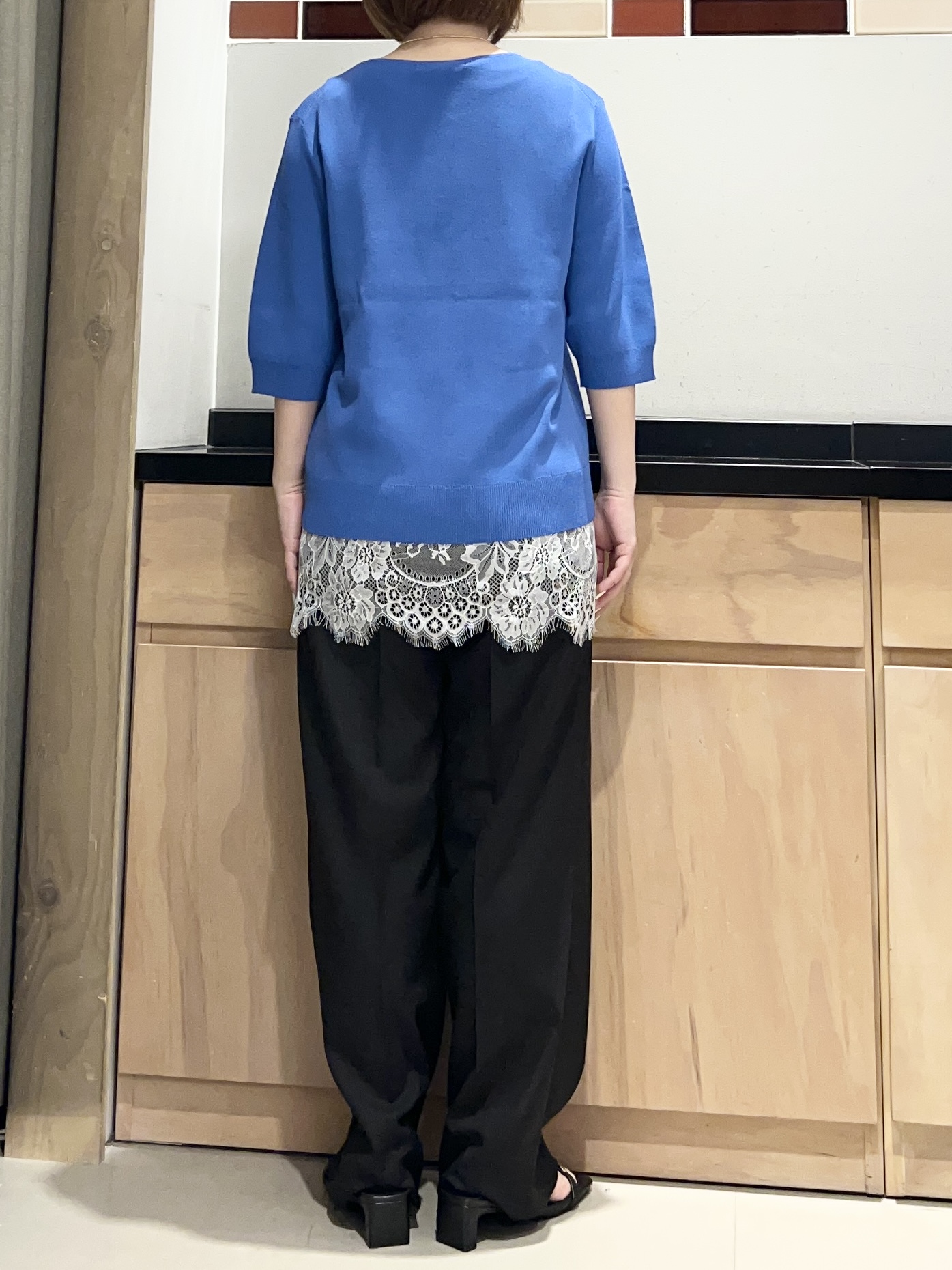 かのさんの「THE SHOP TK｜【S-XL/ひんやりタッチ】美しさ際立つ 6分袖ニット 洗濯機OK/UVケア/毛玉になりにくい」を使ったコーディネート