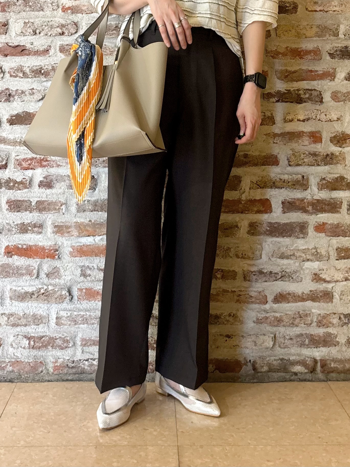しばさんの「THE SHOP TK｜【1枚で美人見え】 フリルレースボーダートップス」を使ったコーディネート