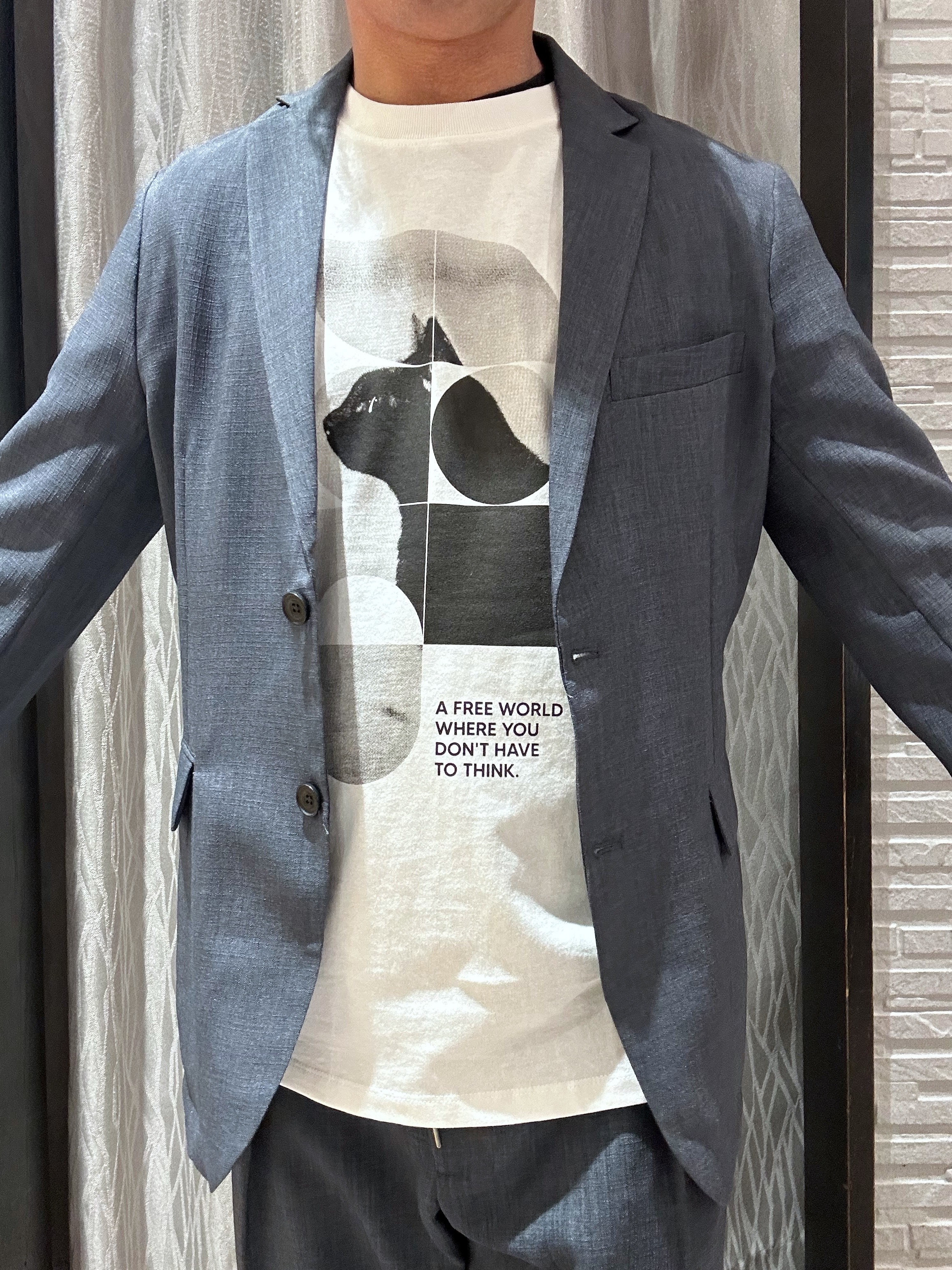 KENJI Iさんの「THE SHOP TK｜【LINO FINE】リネンライク テーラードジャケット 吸水速乾/イージーケア/UVカット/洗濯機」を使ったコーディネート