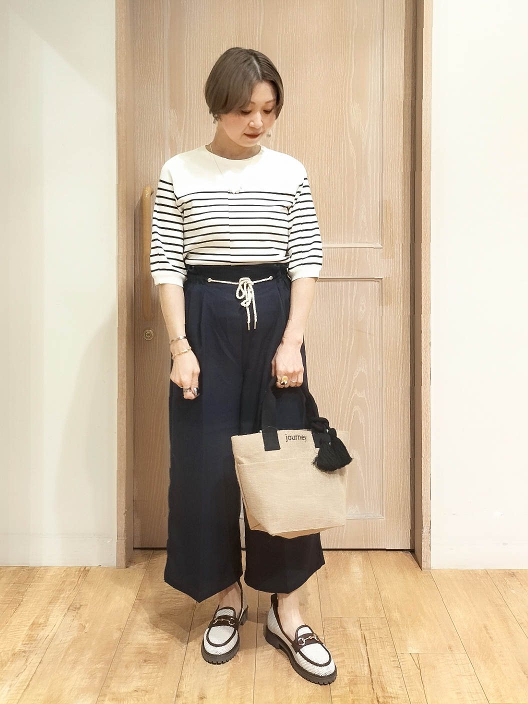 YUKIさんの「SHOO･LA･RUE｜【毎日洗える/S-LL/ひんやり/UV】上半身すっきり 二の腕見せない5分袖ニット」を使ったコーディネート