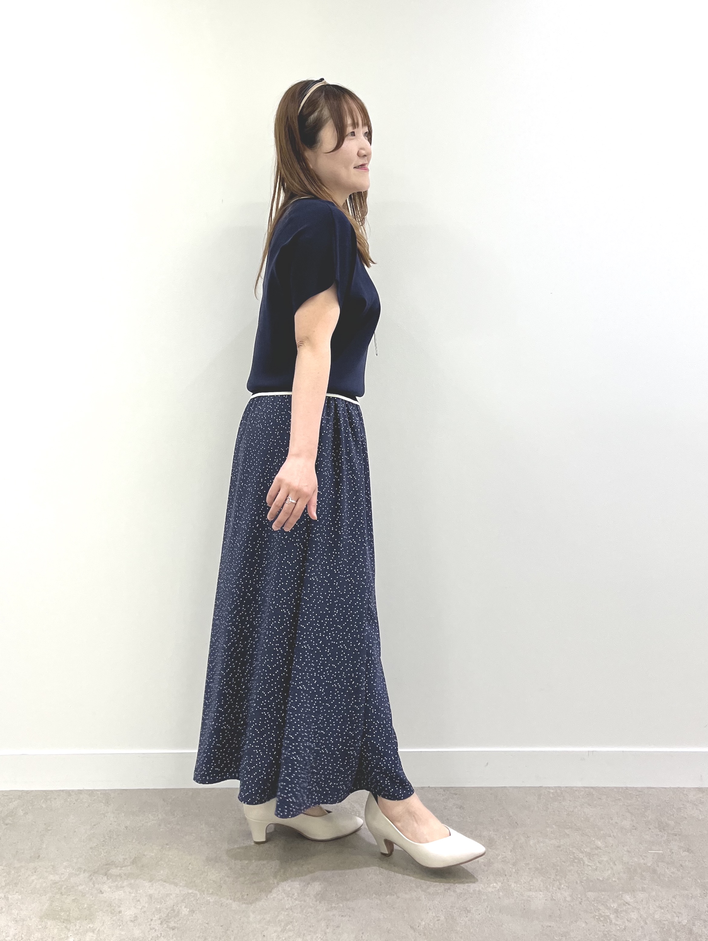 ゆっきーさんの「SHOO･LA･RUE｜【毎日洗える/ひんやり/UV/S-LL】 毛玉になりにくい配色ボウタイ半袖ニット」を使ったコーディネート