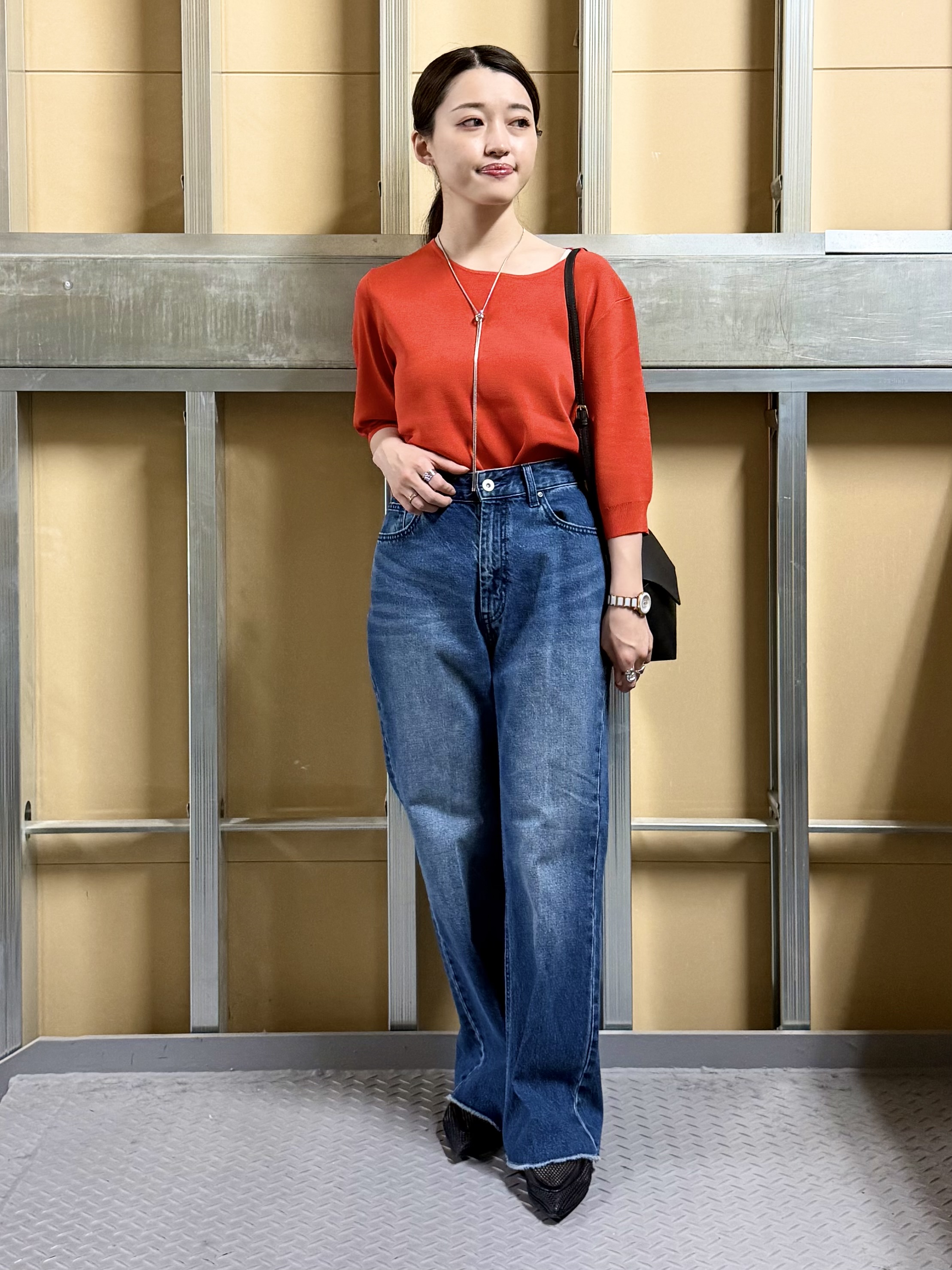 sahoさんの「THE SHOP TK｜【S-XL/ひんやりタッチ】美しさ際立つ 6分袖ニット 洗濯機OK/UVケア/毛玉になりにくい」を使ったコーディネート