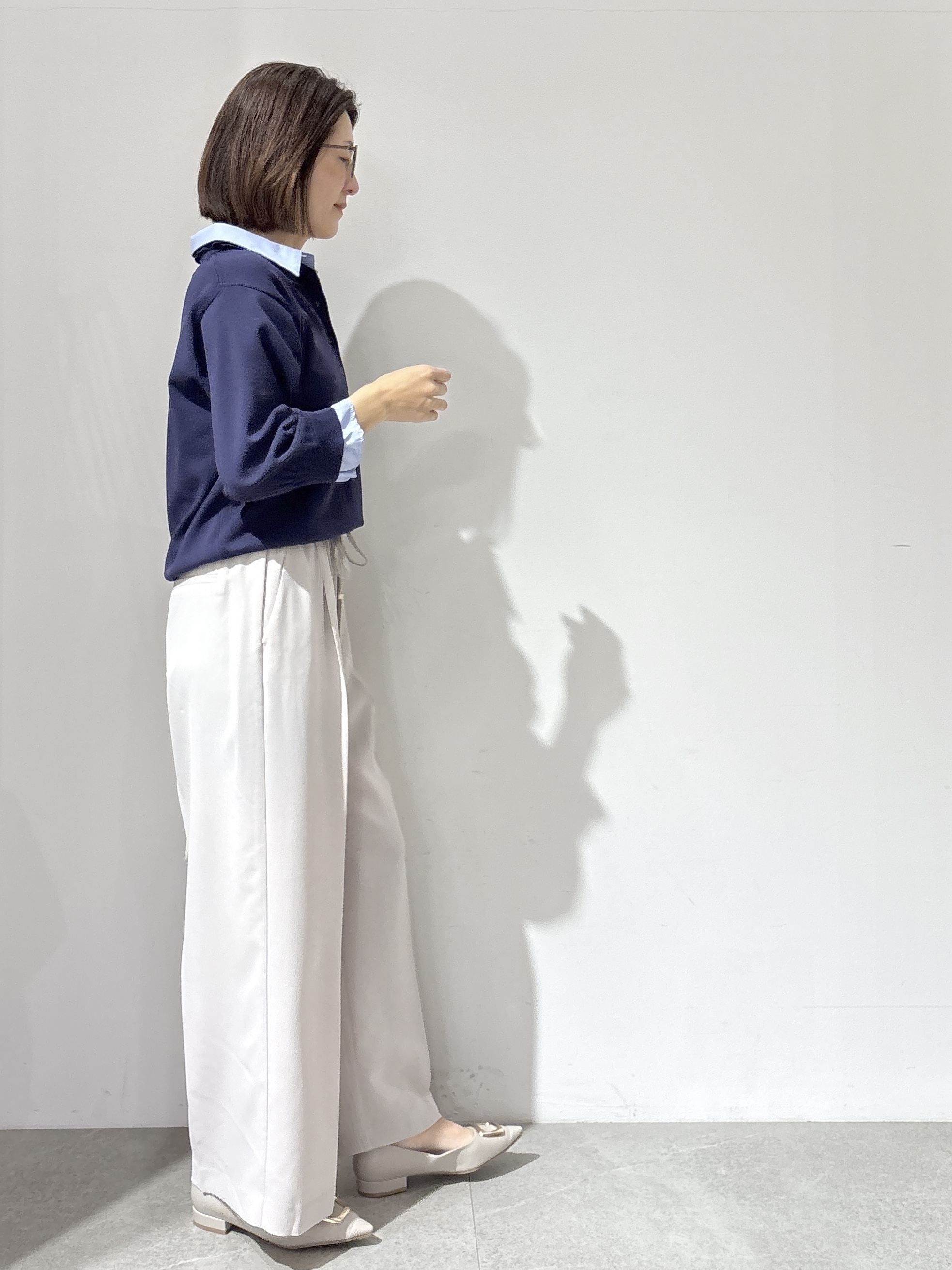 NAKAさんの「OPAQUE.CLIP｜シャツレイヤード風ポロニット【洗濯機OK】」を使ったコーディネート