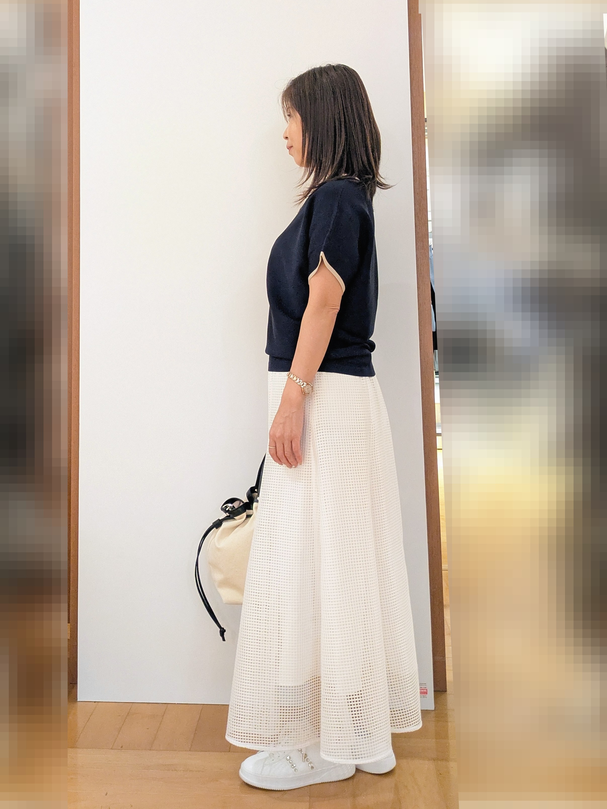 laverさんの「UNTITLED｜【11色展開/体型カバー】前後2WAYフレンチスリーブニット」を使ったコーディネート
