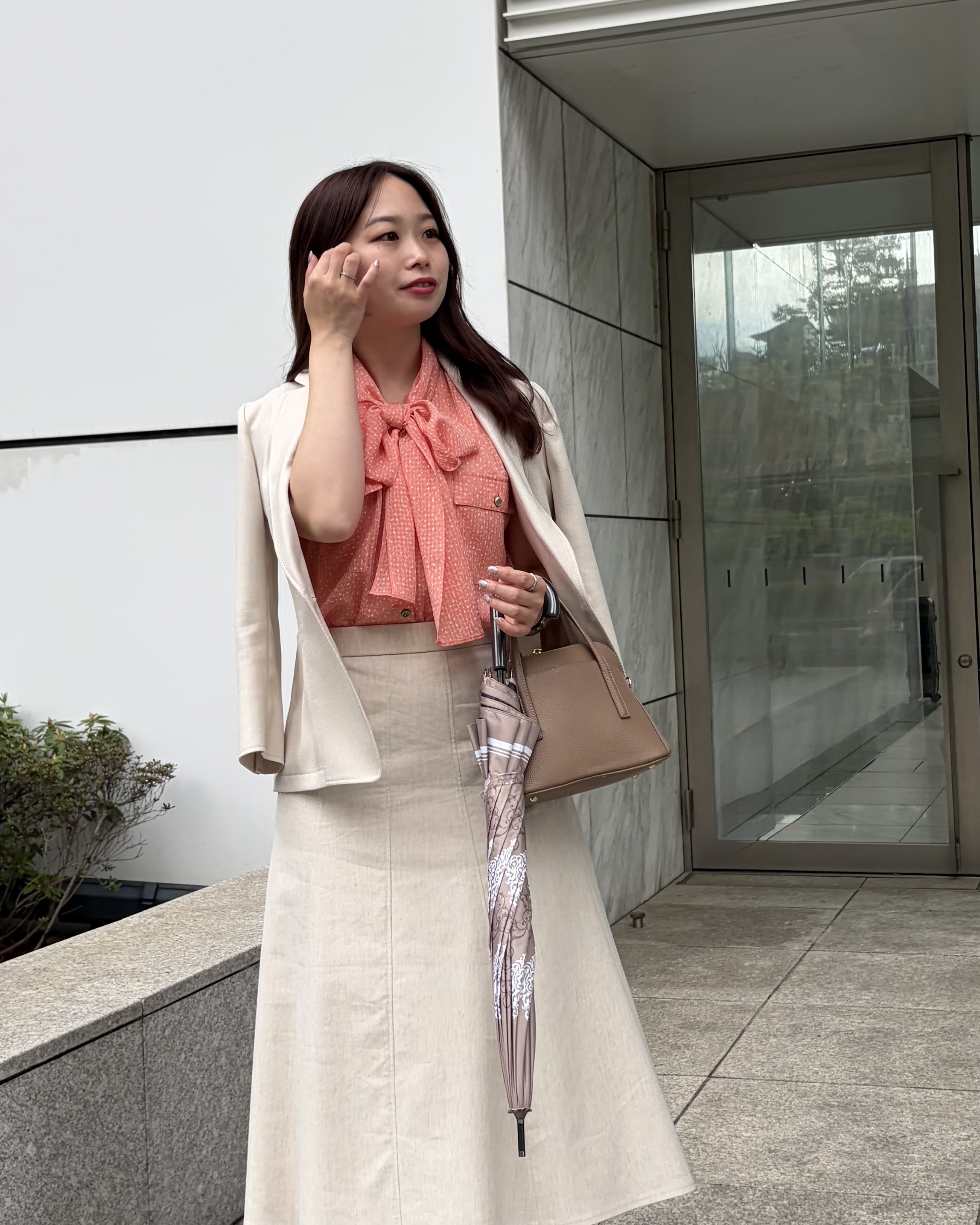 Saekoさんの「COUP DE CHANCE｜【手洗い可／日本製】麻混フレアースカート」を使ったコーディネート