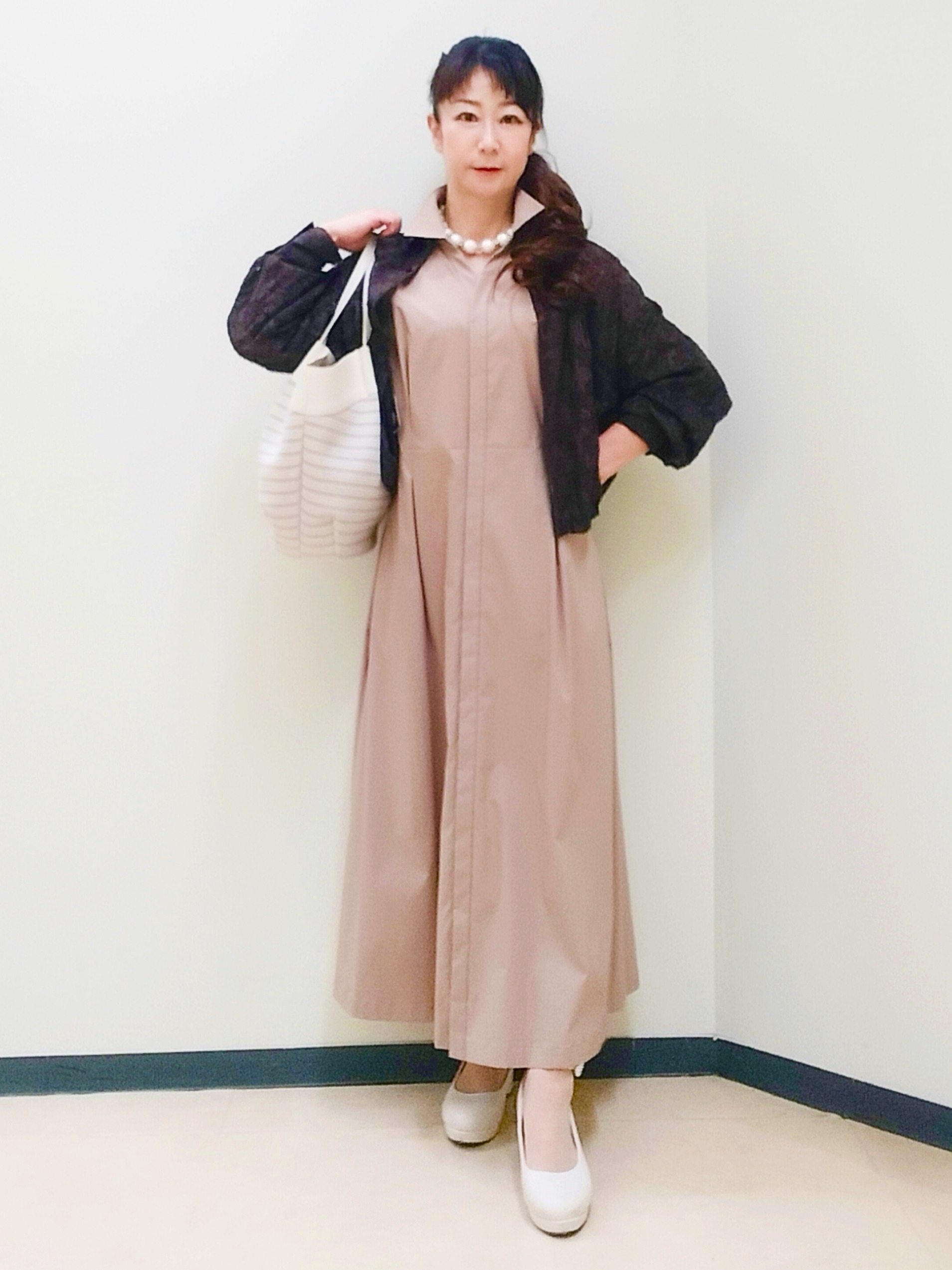 花さんの「Reflect｜【選べる2柄／セットアップ可】シャツ衿シアーブラウス」を使ったコーディネート