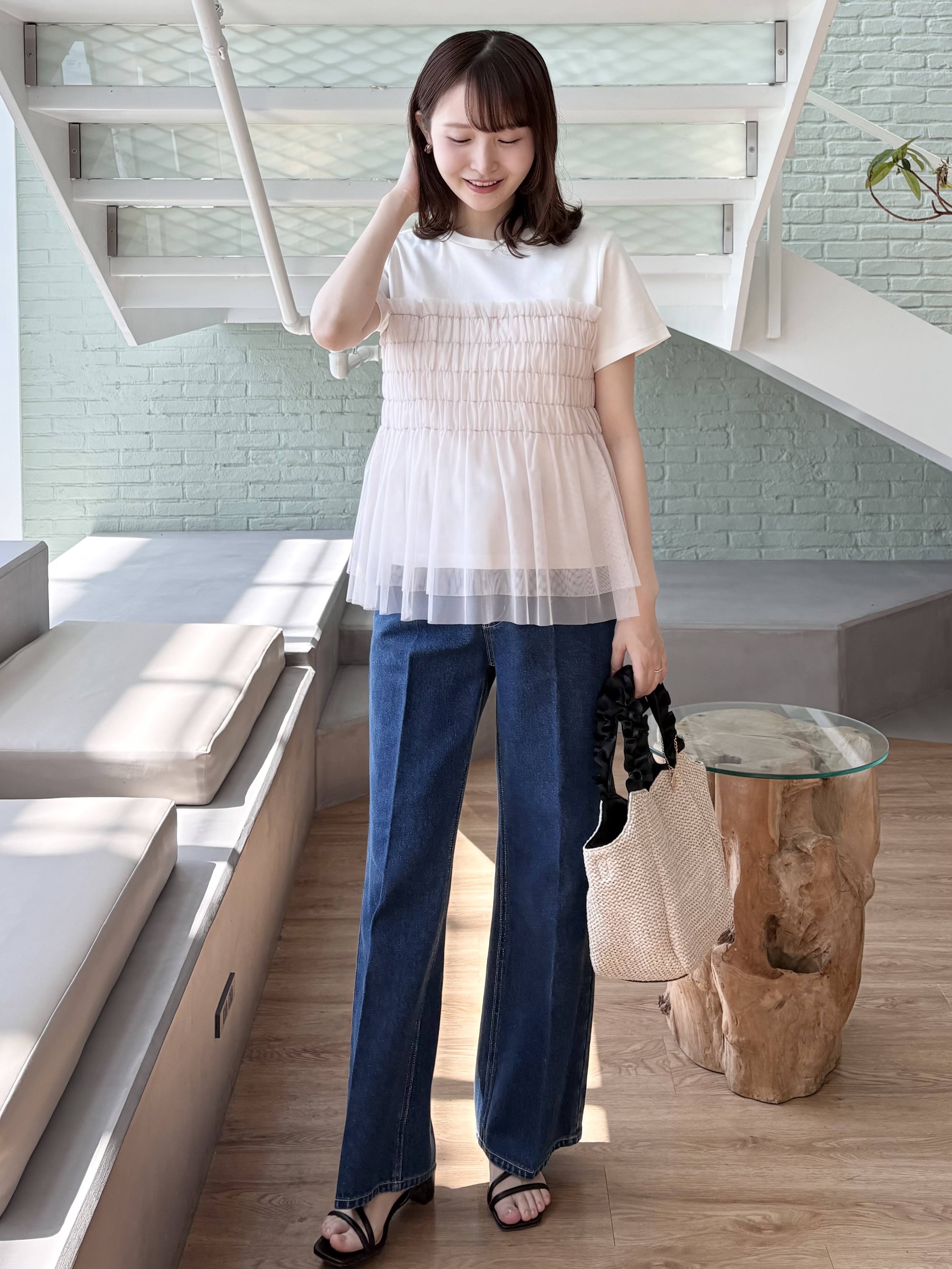 みさかさんの「index｜チュールペプラムトップス【洗濯機OK／接触冷感／UVケア】」を使ったコーディネート