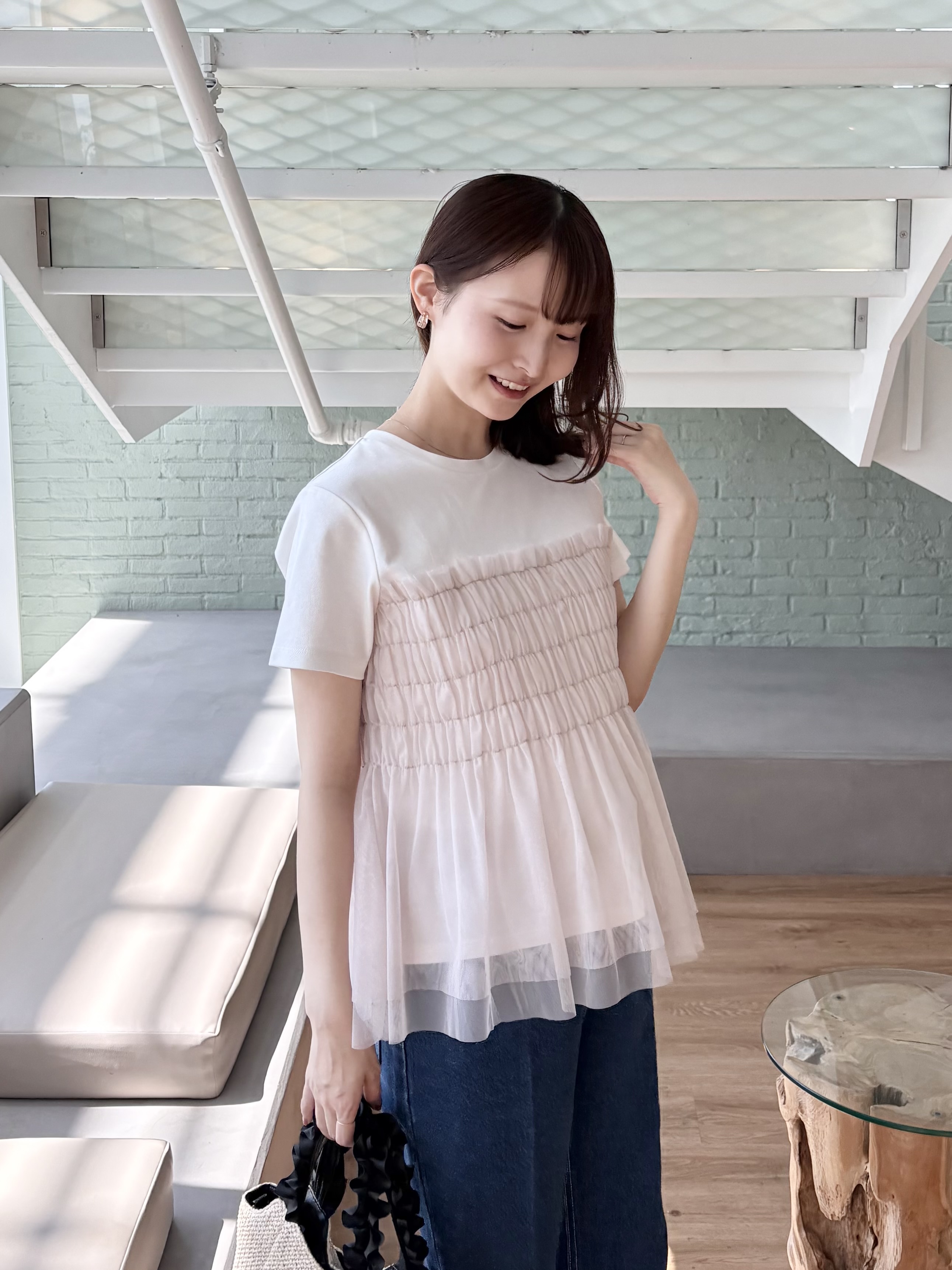 みさかさんの「index｜チュールペプラムトップス【洗濯機OK／接触冷感／UVケア】」を使ったコーディネート