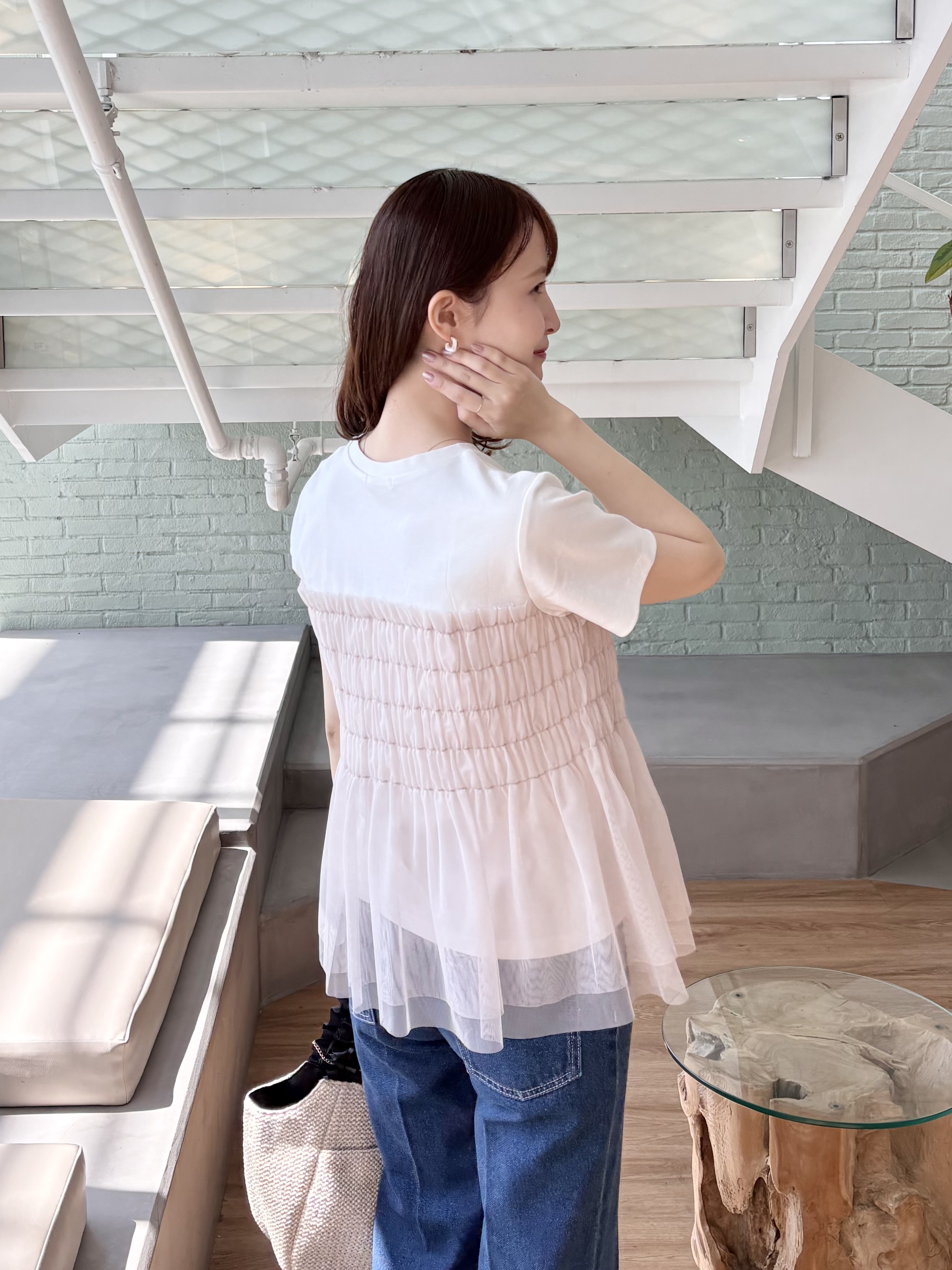 みさかさんの「index｜チュールペプラムトップス【洗濯機OK／接触冷感／UVケア】」を使ったコーディネート