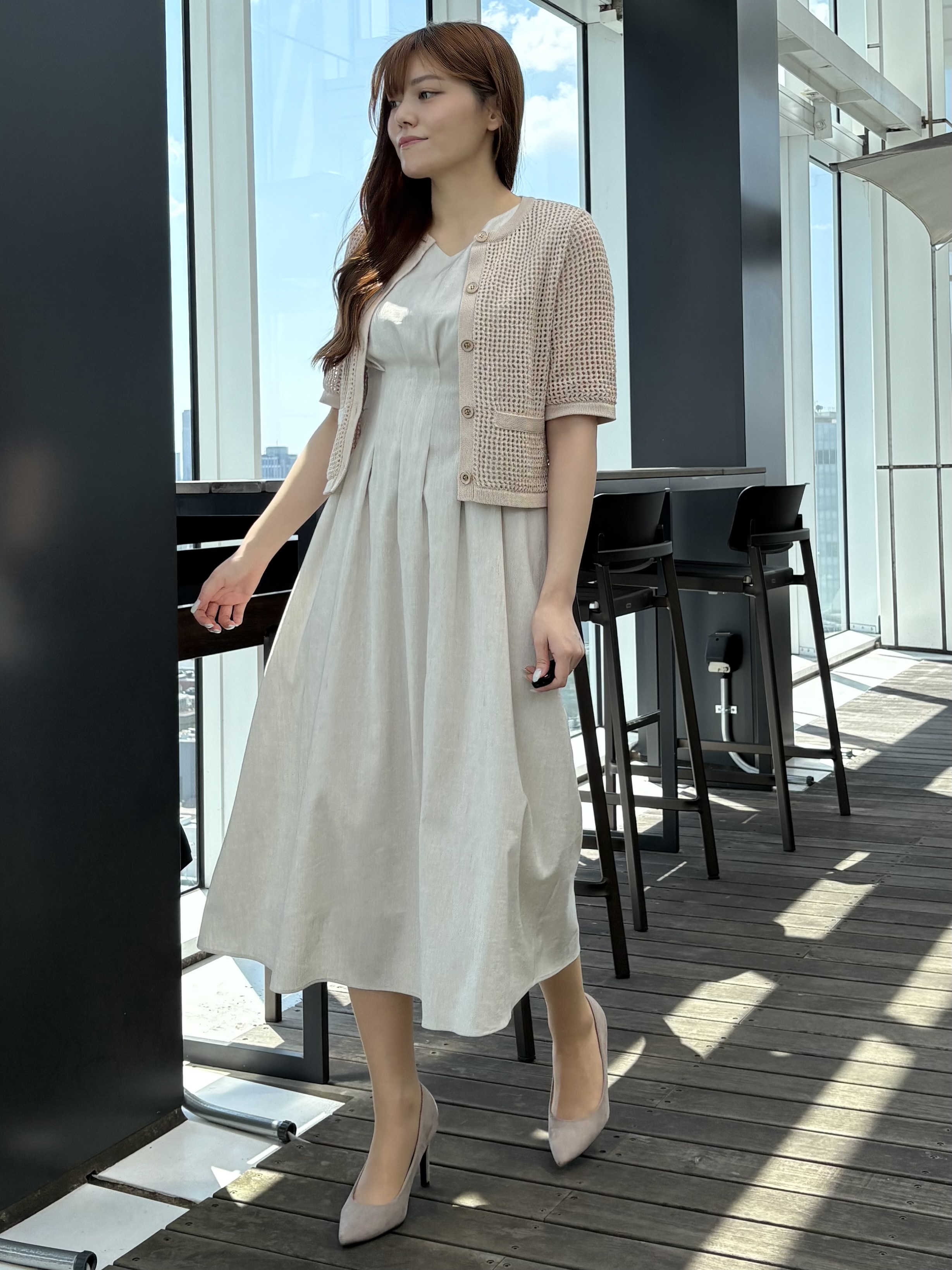 sayaさんの「COUP DE CHANCE｜【手洗い可／日本製】メッシュ編み半袖カーディガン」を使ったコーディネート