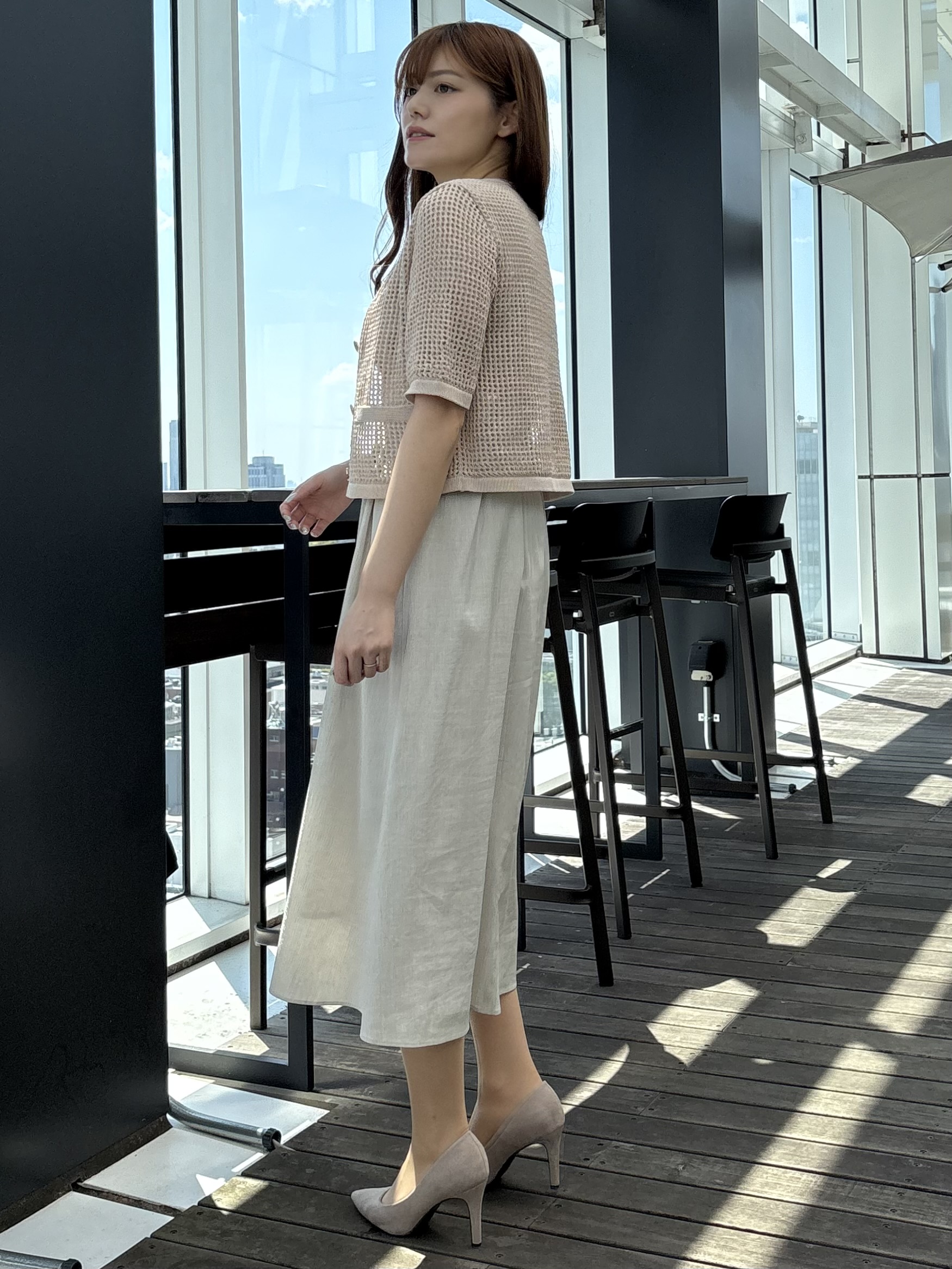 sayaさんの「COUP DE CHANCE｜【手洗い可／日本製】メッシュ編み半袖カーディガン」を使ったコーディネート