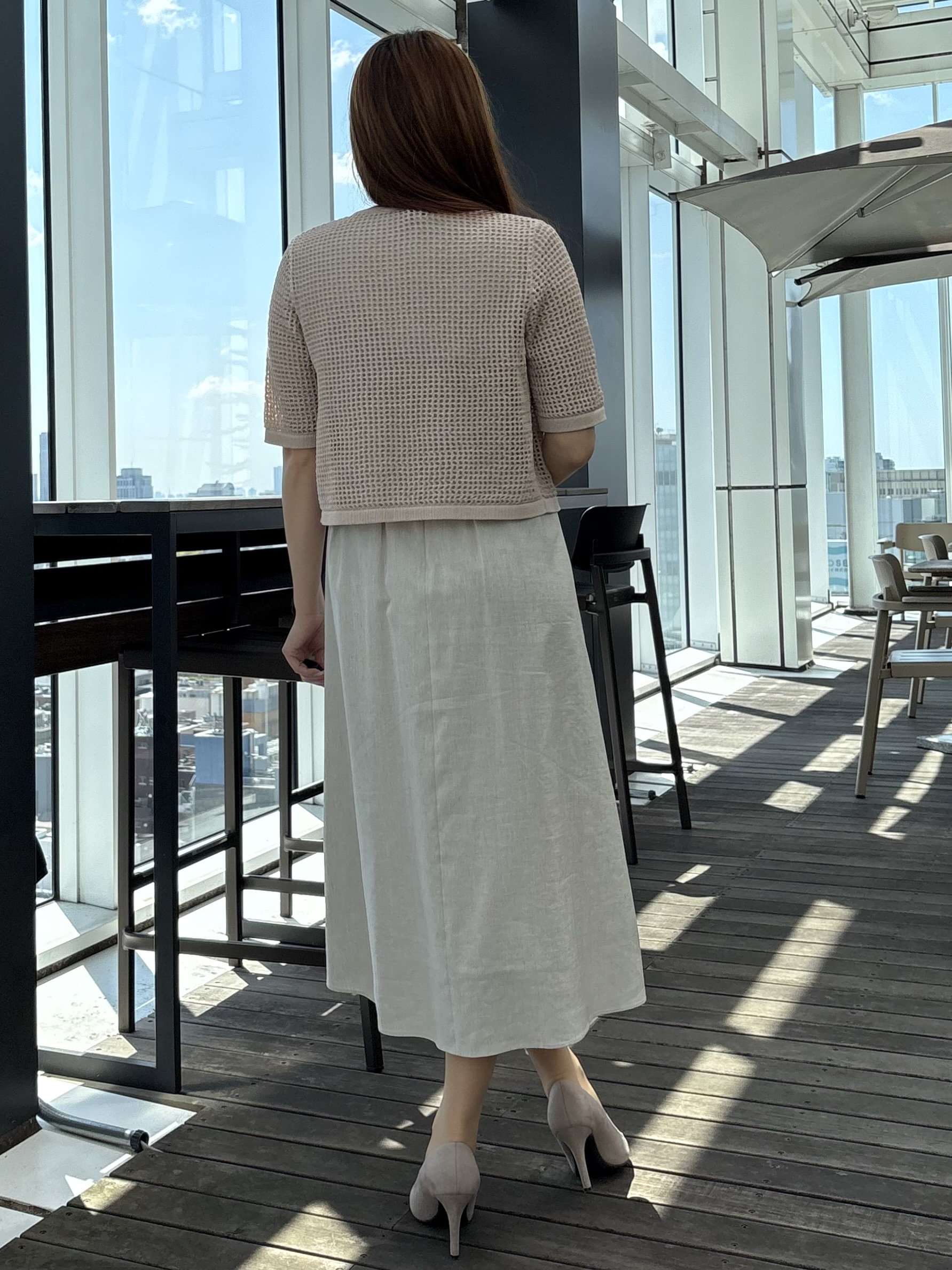 sayaさんの「COUP DE CHANCE｜【手洗い可／日本製】メッシュ編み半袖カーディガン」を使ったコーディネート