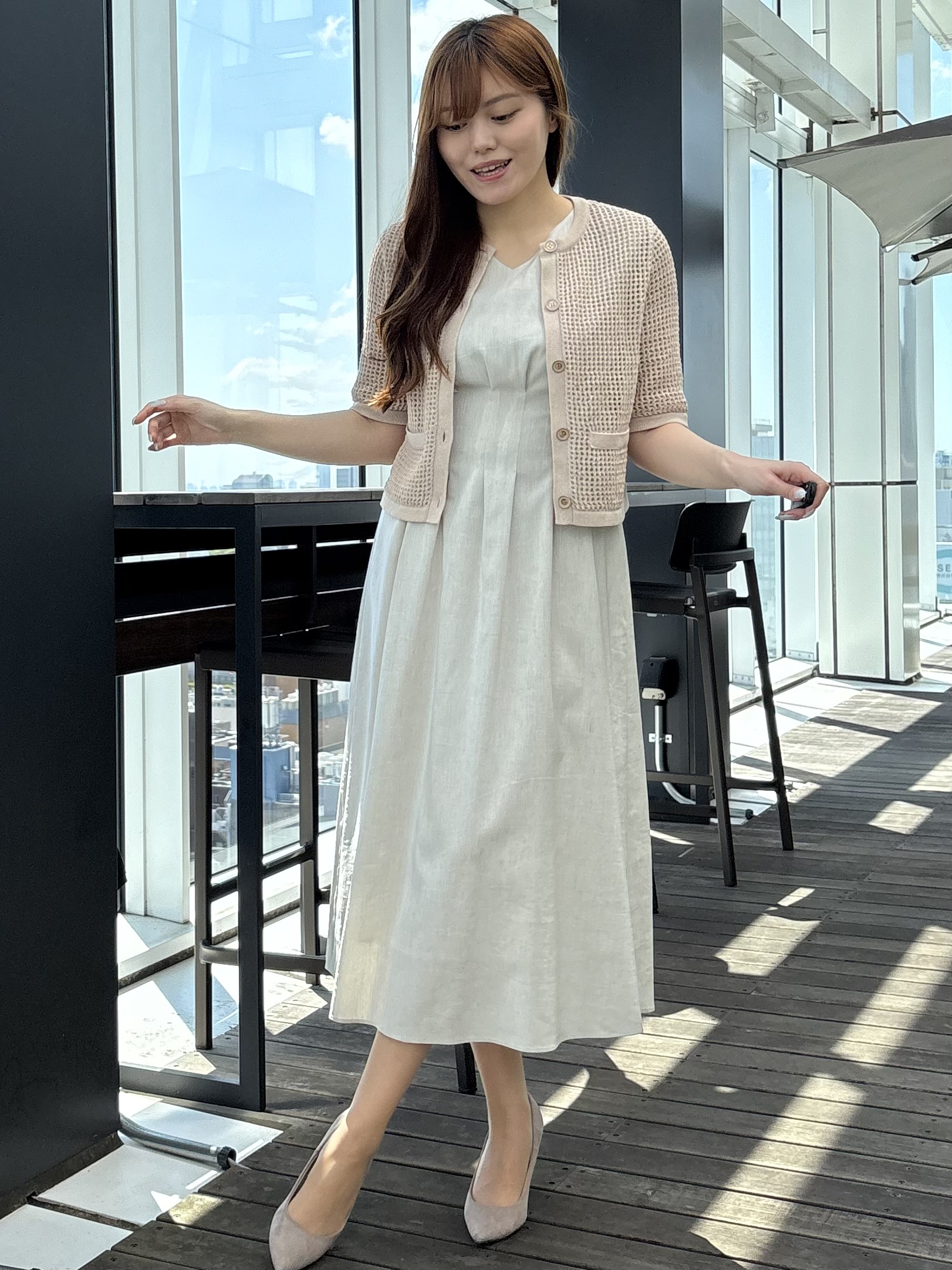sayaさんの「COUP DE CHANCE｜【手洗い可／日本製】メッシュ編み半袖カーディガン」を使ったコーディネート