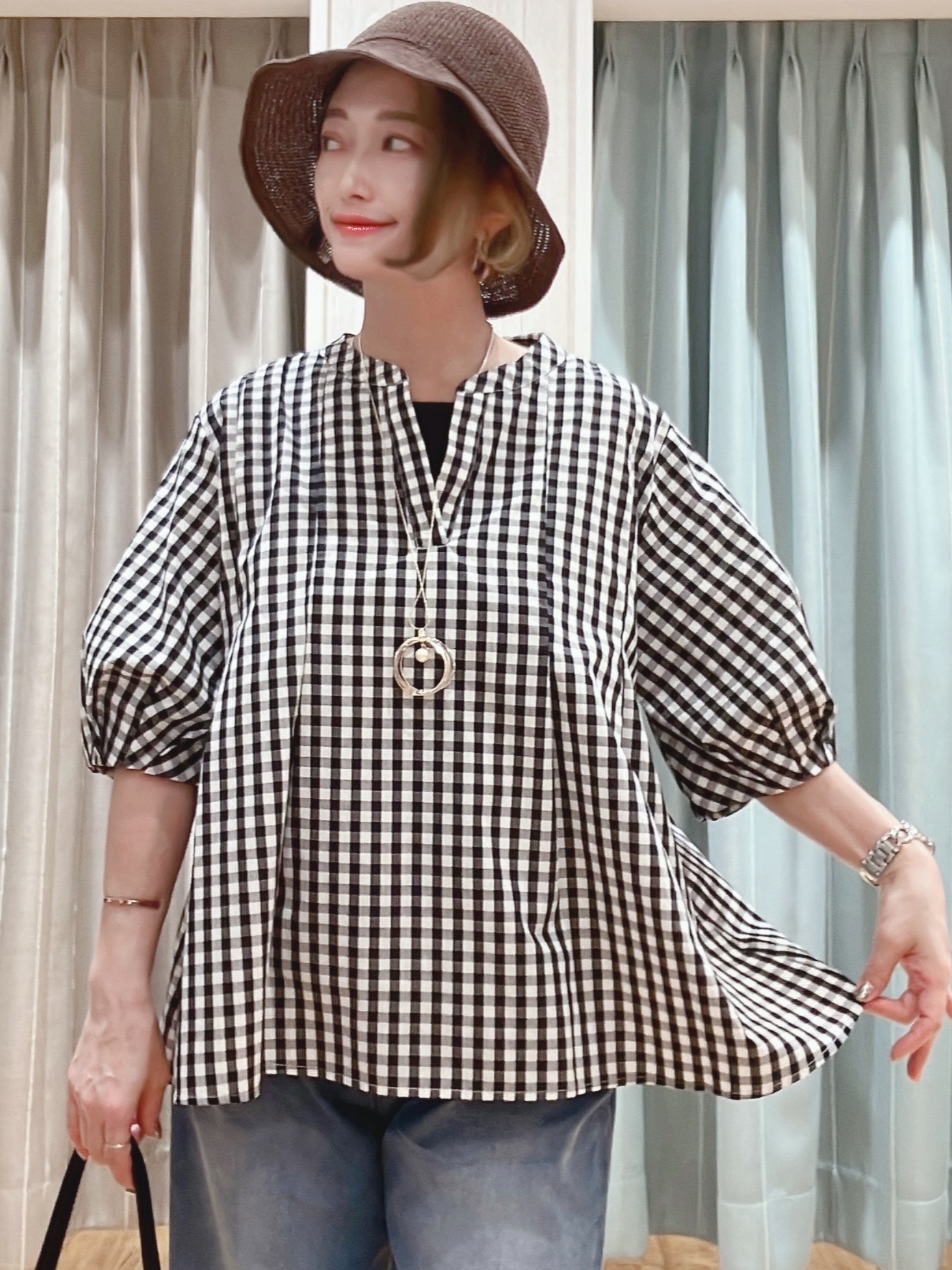 aaamiさんの「SHOO･LA･RUE｜【高レビュー/洗濯後しわになりにくい/インせず着られる】自然に体型カバー 麻調ペプラムブラウス」を使ったコーディネート