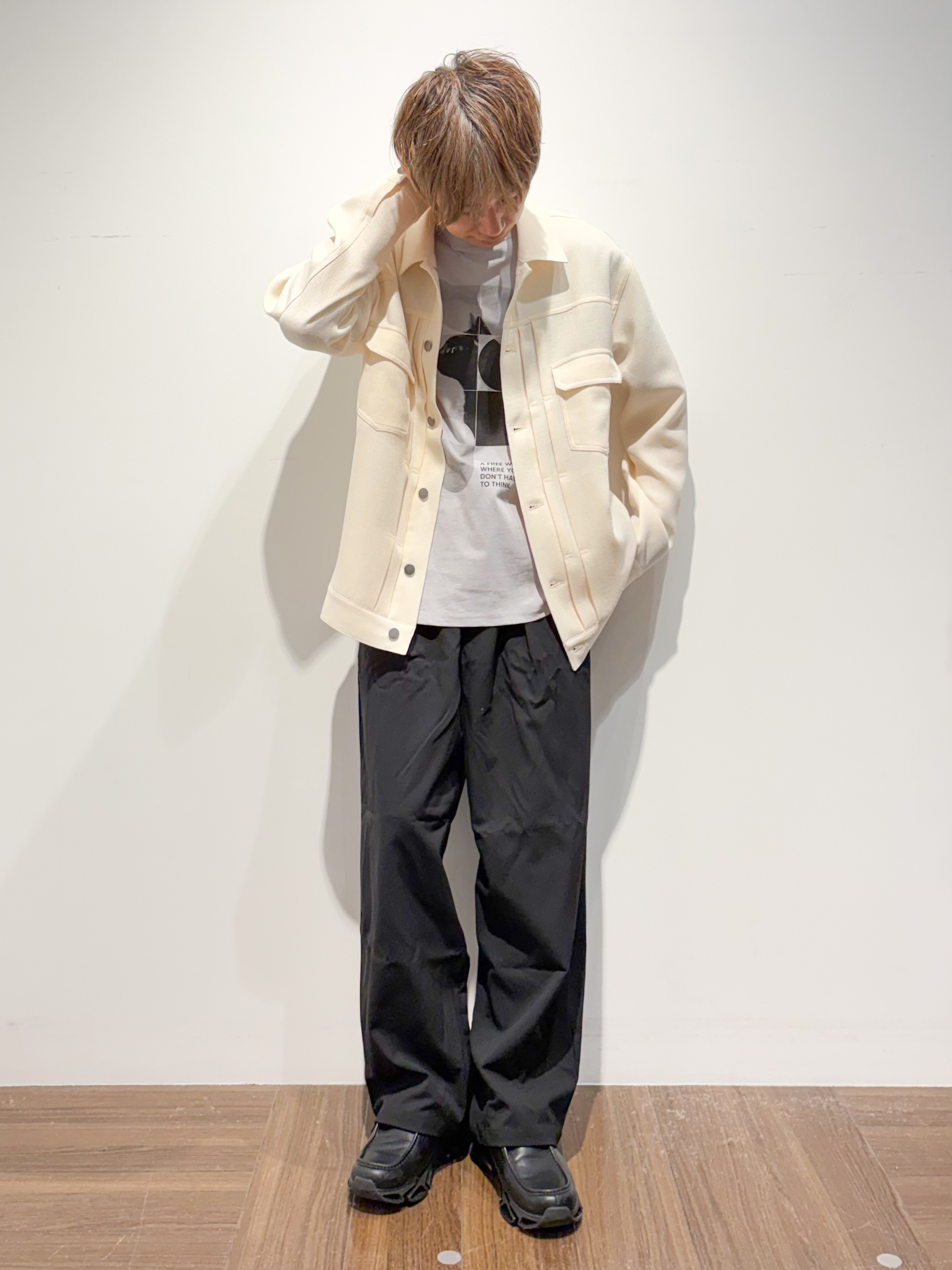 つーじーさんの「THE SHOP TK｜パナマメッシュ シャツブルゾン 洗濯機OK／セットアップ可」を使ったコーディネート