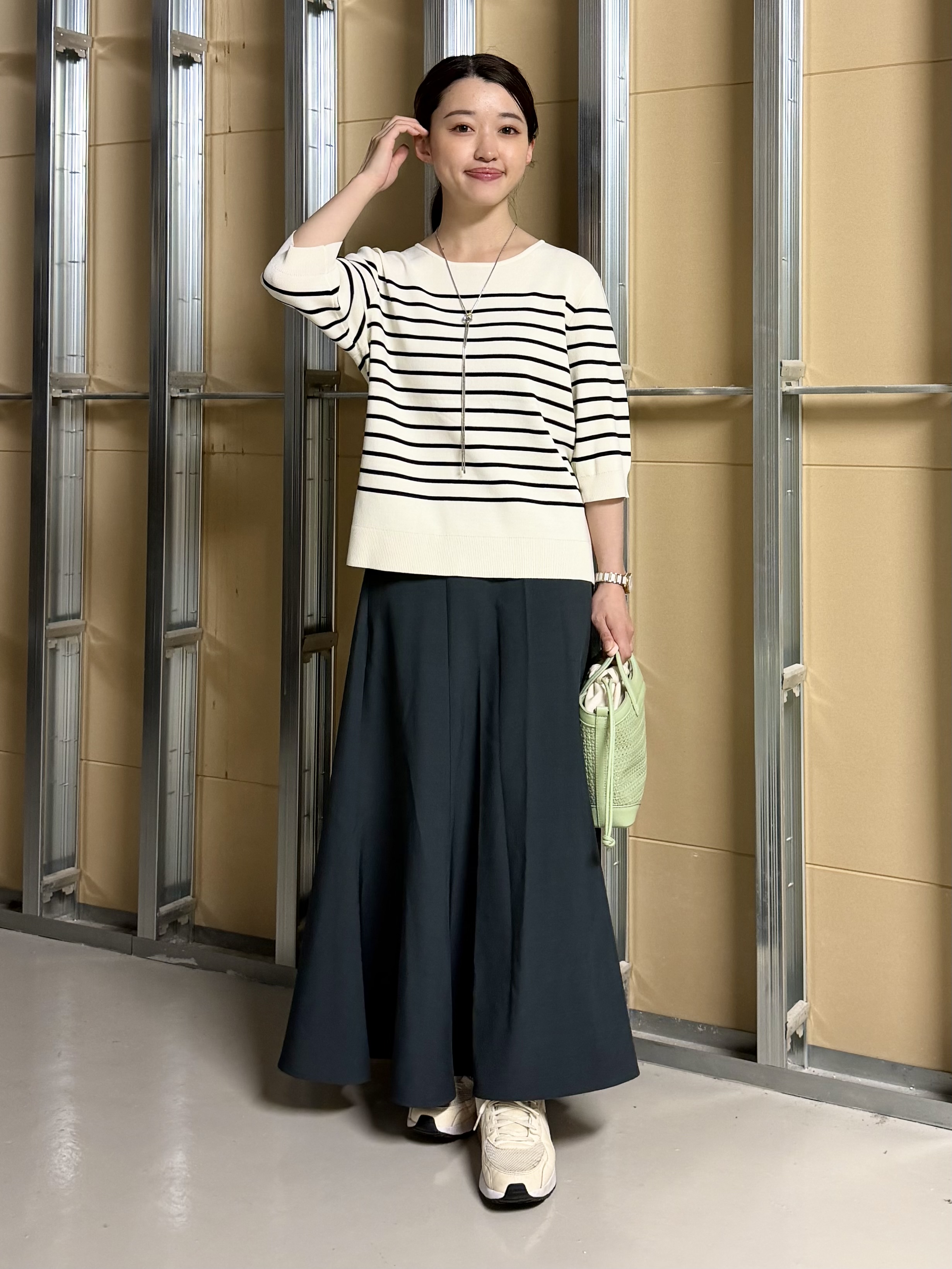 sahoさんの「THE SHOP TK｜【S-XL/ひんやりタッチ】美しさ際立つ 6分袖ニット 洗濯機OK/UVケア/毛玉になりにくい」を使ったコーディネート