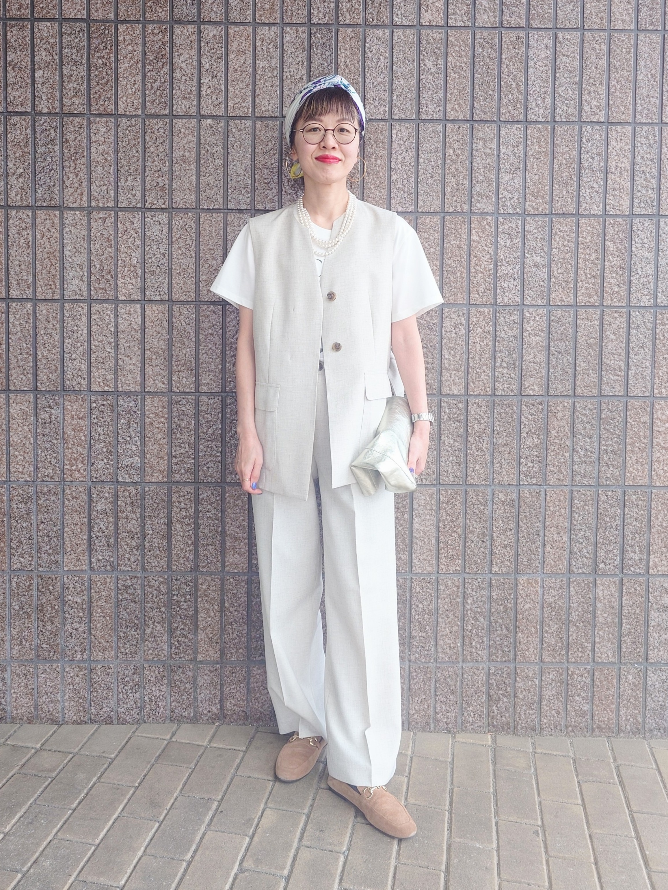 MUTSUKOさんの「UNTITLED｜【セットアップ可/UV/接触冷感】スラブキーネックジレ」を使ったコーディネート