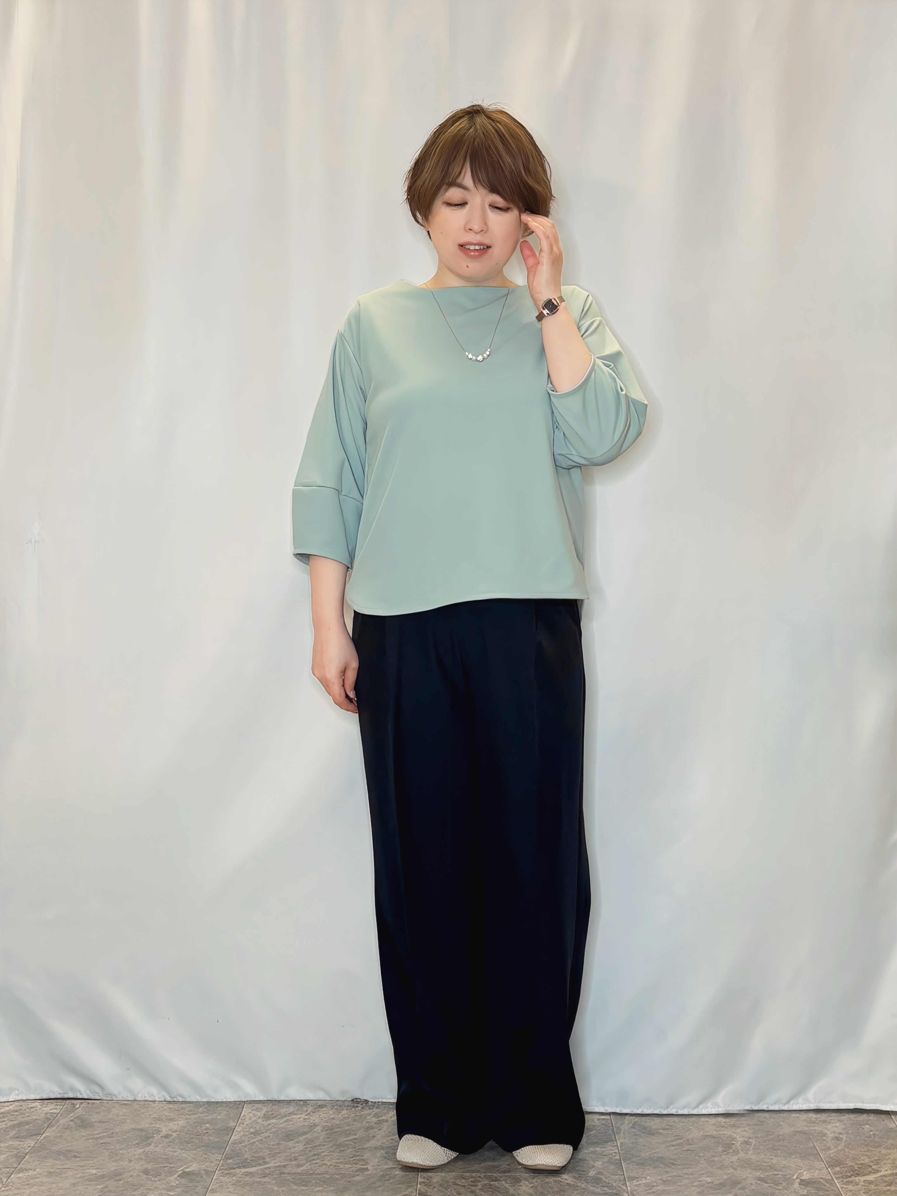 たみさんの「SHOO･LA･RUE｜【2点セット/7分袖】ランタンスリーブで女性らしい インせず着られる ネックレス付きブラウス」を使ったコーディネート