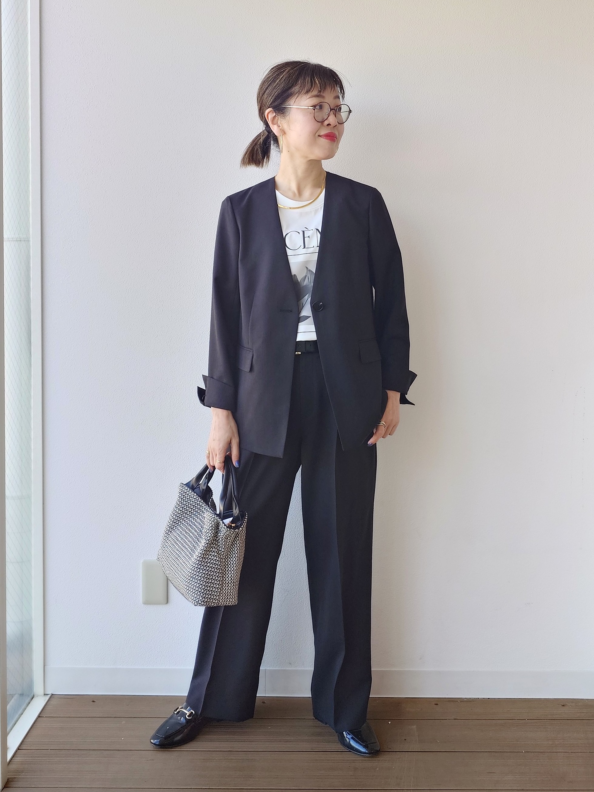 MUTSUKOさんの「UNTITLED｜【さらりと快適/セットアップ可/UV/接触冷感】スラブカラーレスジャケット」を使ったコーディネート