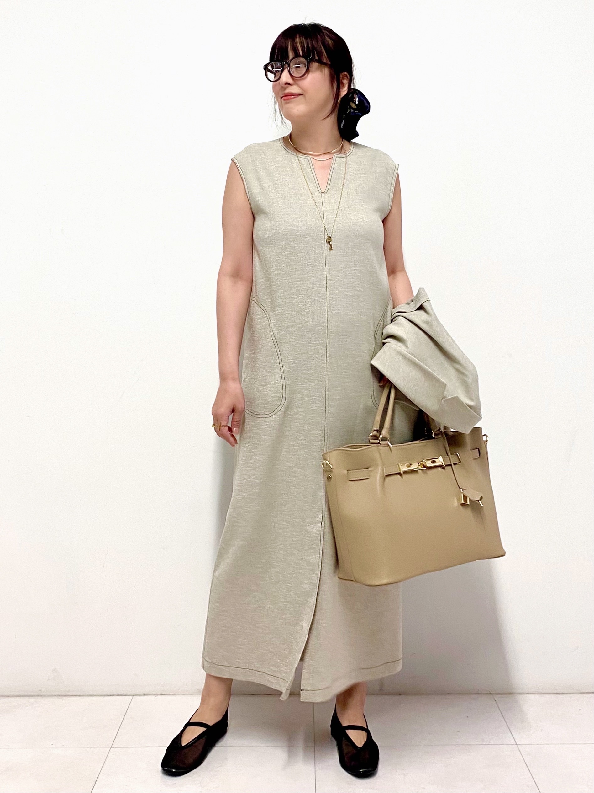 Sawaguchiさんの「DRESSTERIOR｜【セットアップ可/UVカット/接触冷感/吸水速乾】ウォッシャブル Iラインワンピース」を使ったコーディネート