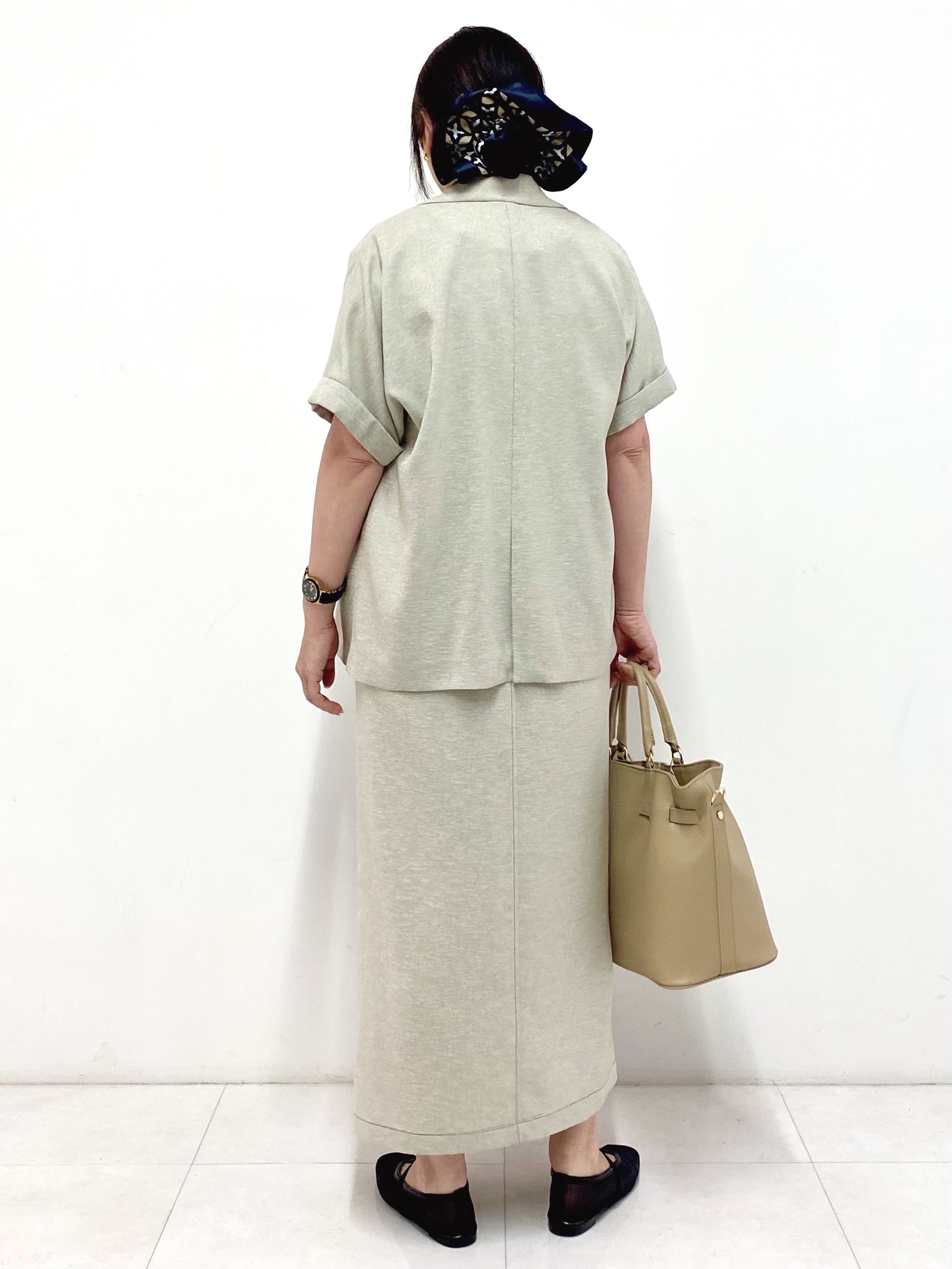 Sawaguchiさんの「DRESSTERIOR｜【セットアップ可/UVカット/接触冷感/吸水速乾】ウォッシャブル リネンライクドルマンジャケット」を使ったコーディネート