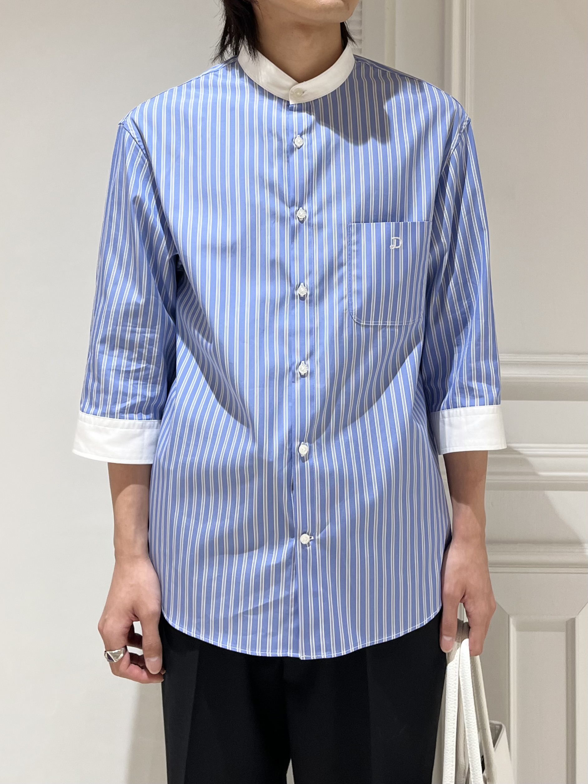 Watanabeさんの「DRESSTERIOR｜バンドカラー ストライプスリークォーターシャツ」を使ったコーディネート