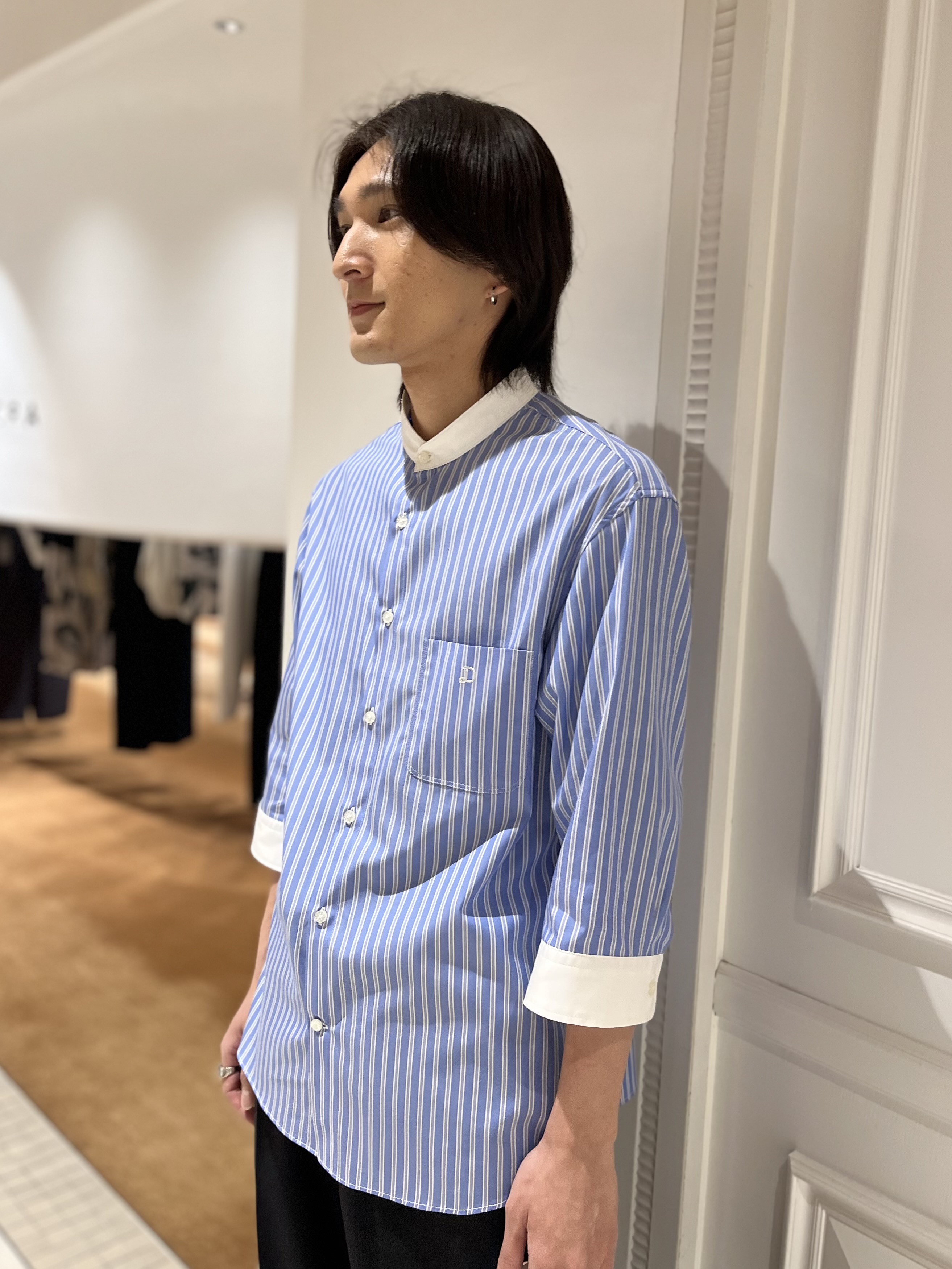 Watanabeさんの「DRESSTERIOR｜バンドカラー ストライプスリークォーターシャツ」を使ったコーディネート