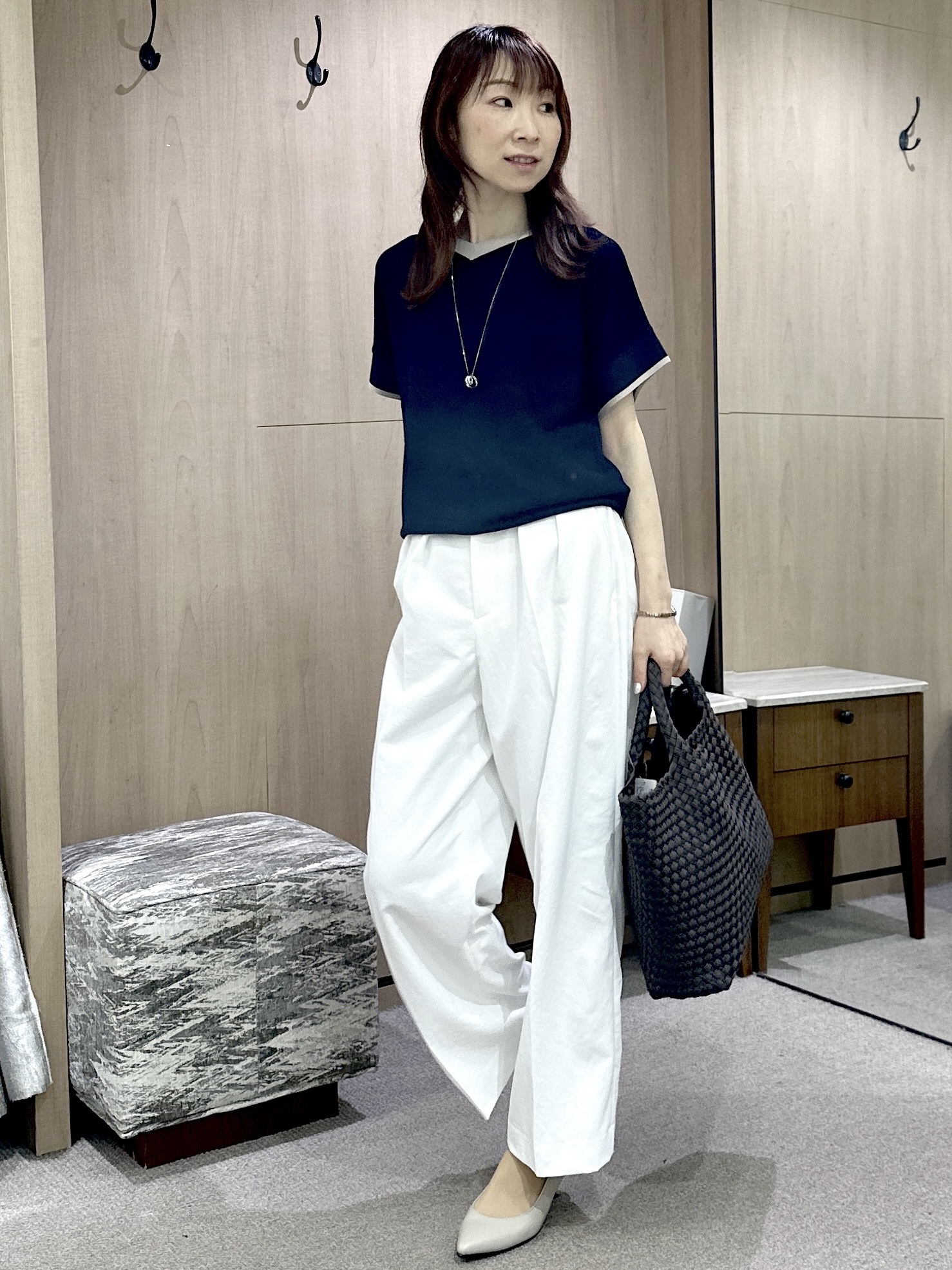 Miwaさんの「UNTITLED｜【11色展開/体型カバー】前後2WAYフレンチスリーブニット」を使ったコーディネート