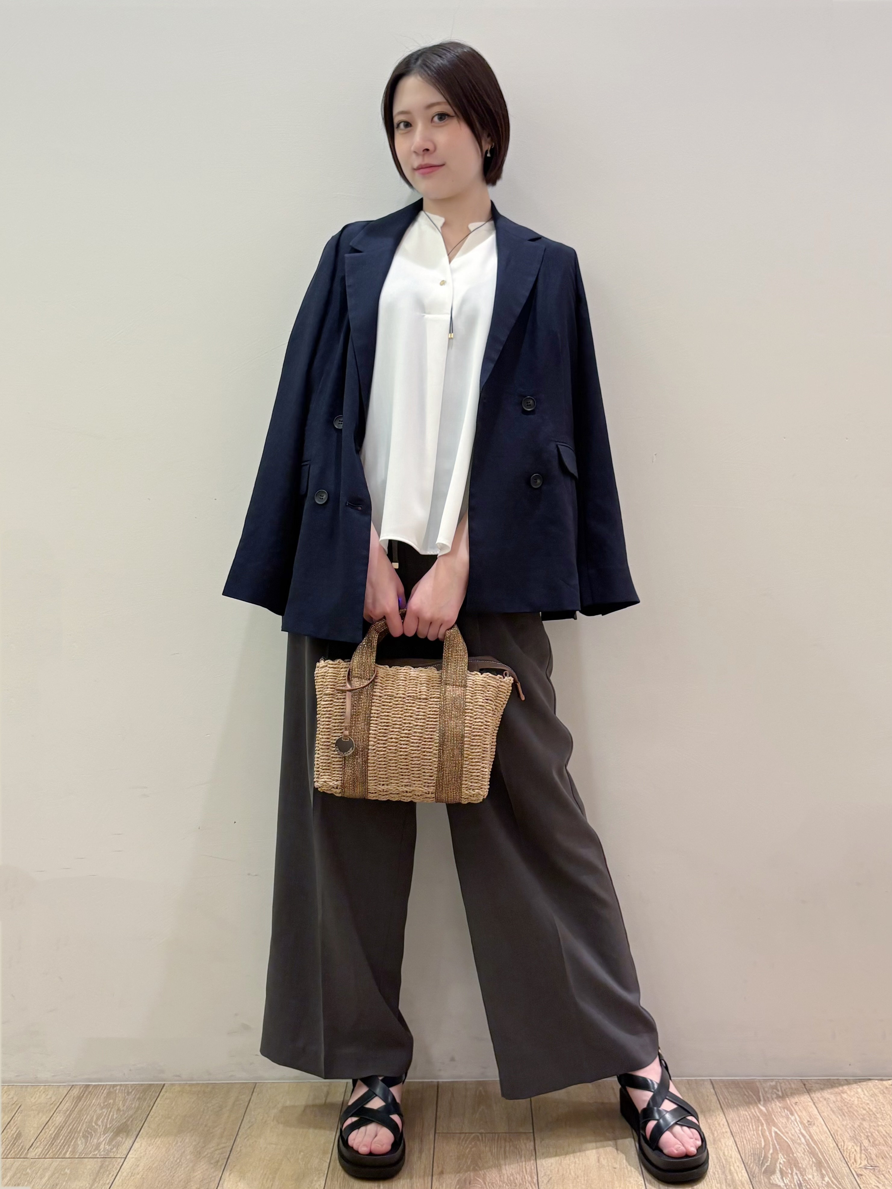 RINさんの「OPAQUE.CLIP｜【UV／接触冷感】ダブルブレストジャケット《防シワ加工／洗える》」を使ったコーディネート