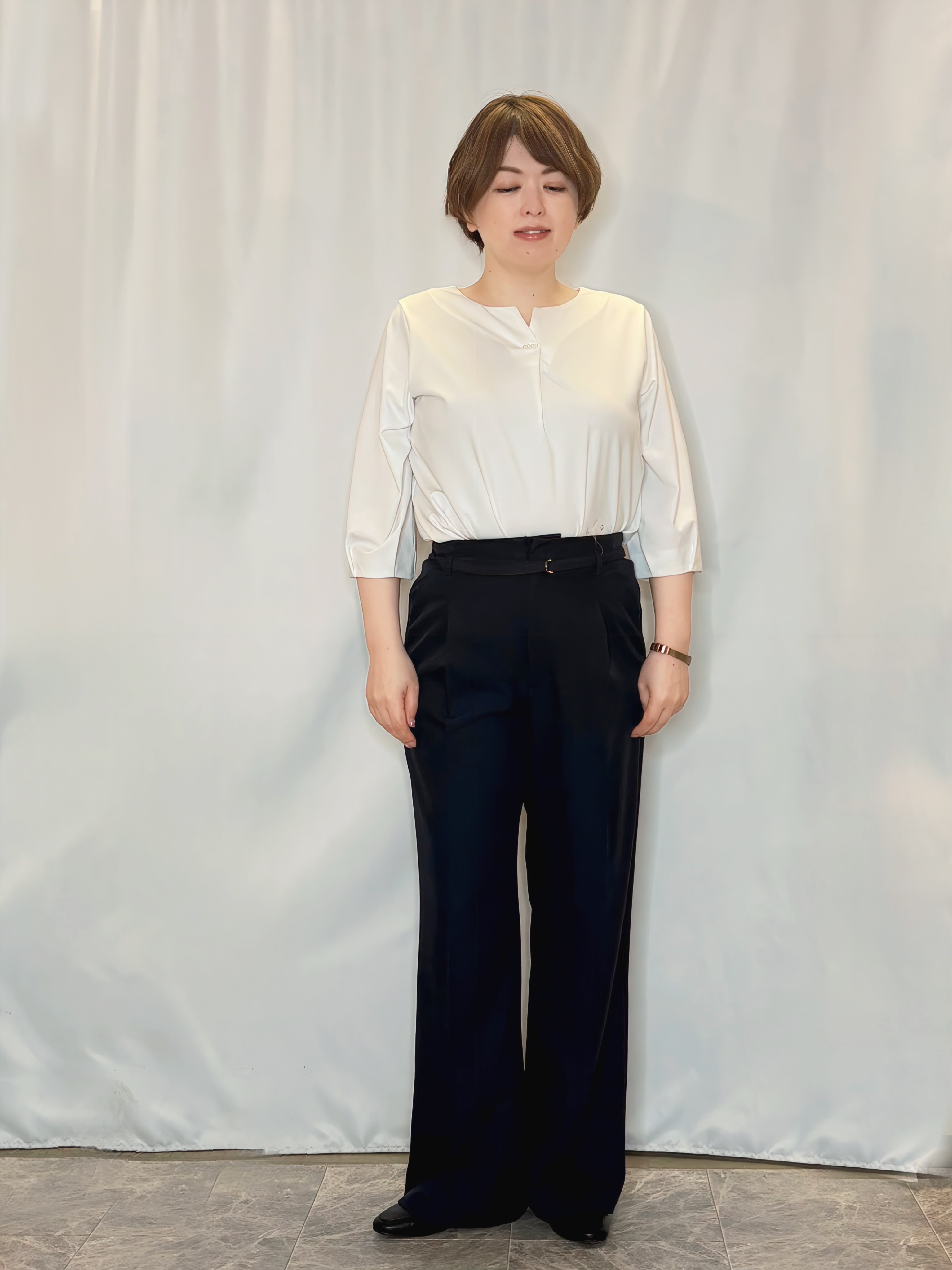 たみさんの「SHOO･LA･RUE｜【洗濯機可/UV/SS-3L】すっきり好印象 ノーカラージャケット」を使ったコーディネート