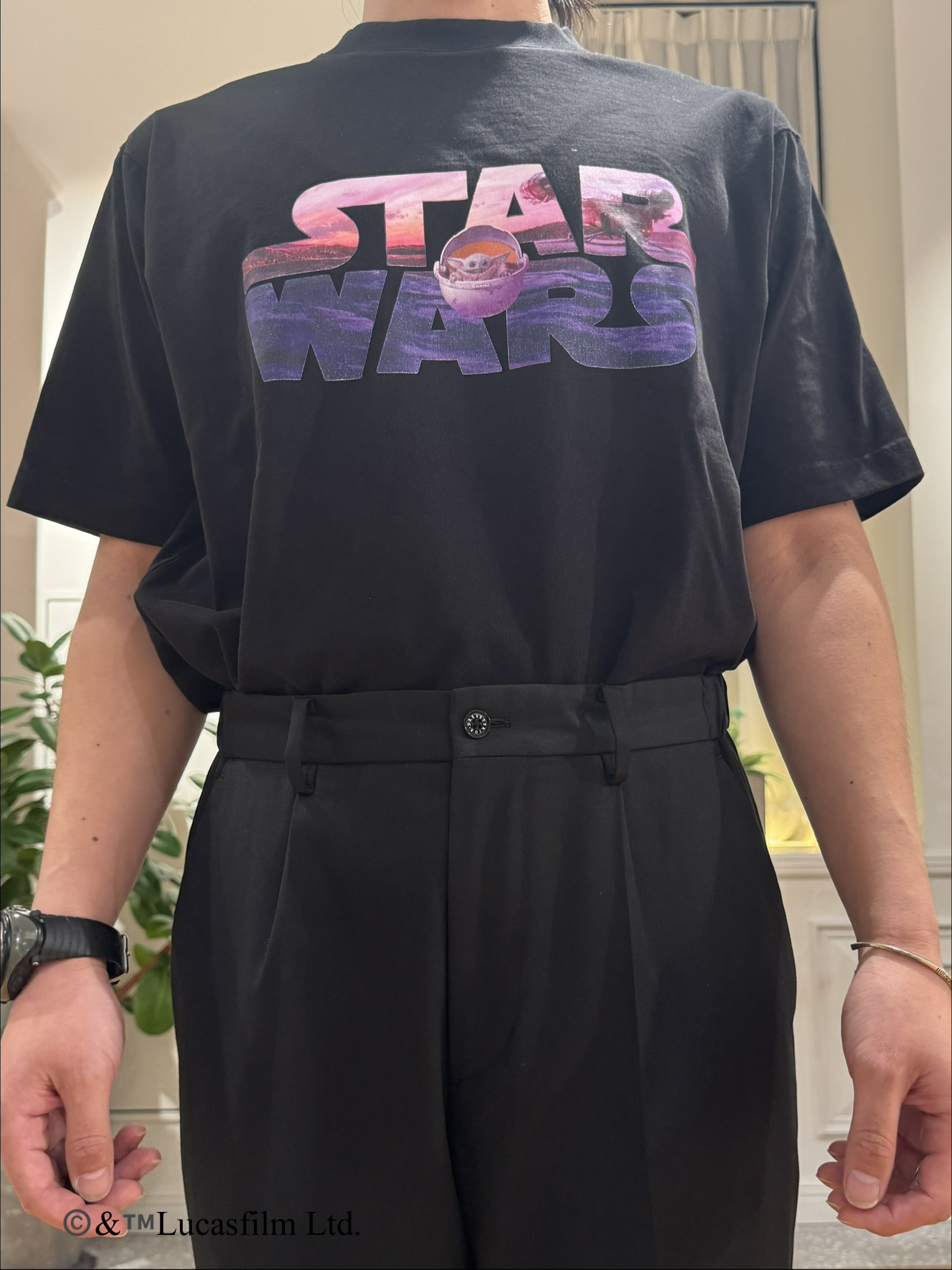 kawarataniさんの「DRESSTERIOR｜【接触冷感】STAR WARS ロゴTシャツ」を使ったコーディネート