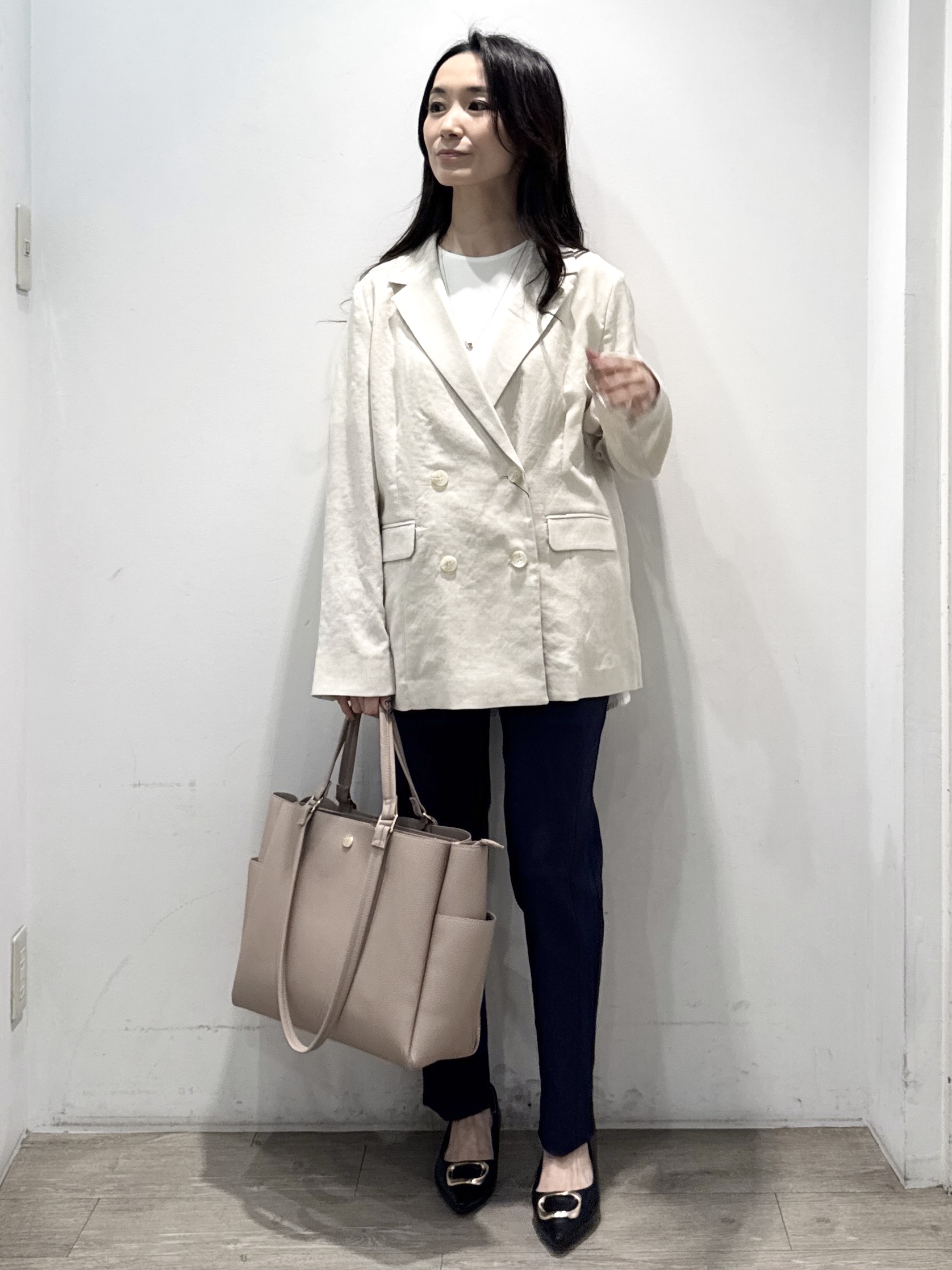 yuicciさんの「OPAQUE.CLIP｜【UV／接触冷感】ダブルブレストジャケット《防シワ加工／洗える》」を使ったコーディネート